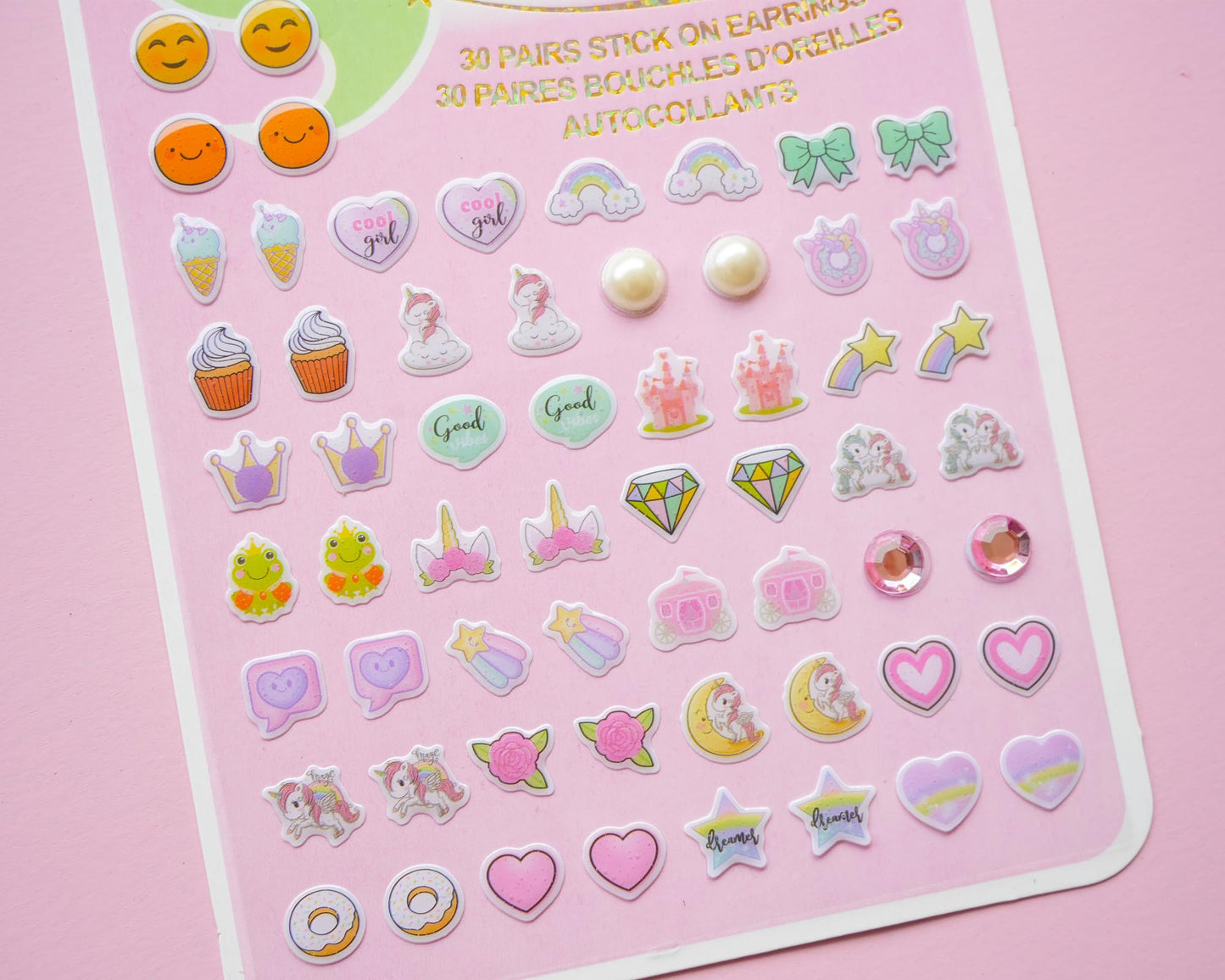 Koutey Stick-On Earrings - 3D Unicorn Glitter Stickers for Kids | 30 Pairs