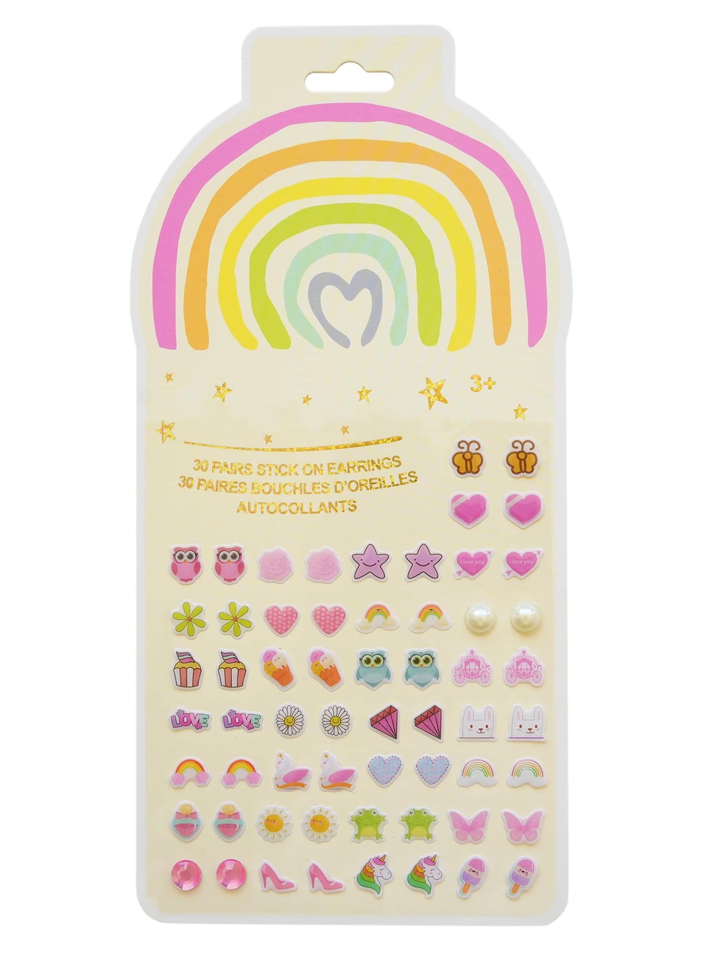 Koutey Stick On Earrings – 30 Pairs Unicorn & Rainbow Self-Adhesive Earrings for Kids
