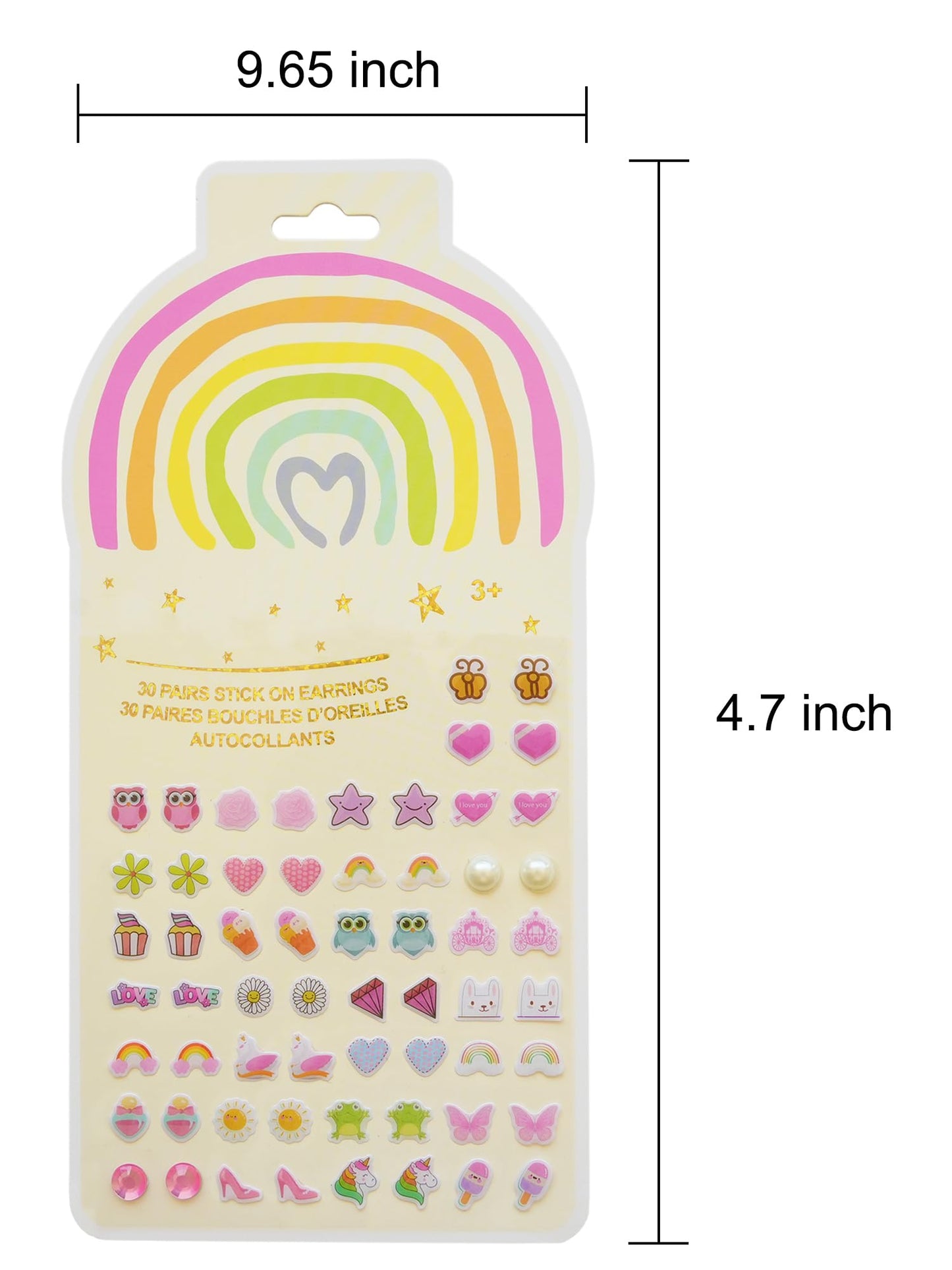 Koutey Stick On Earrings – 30 Pairs Unicorn & Rainbow Self-Adhesive Earrings for Kids