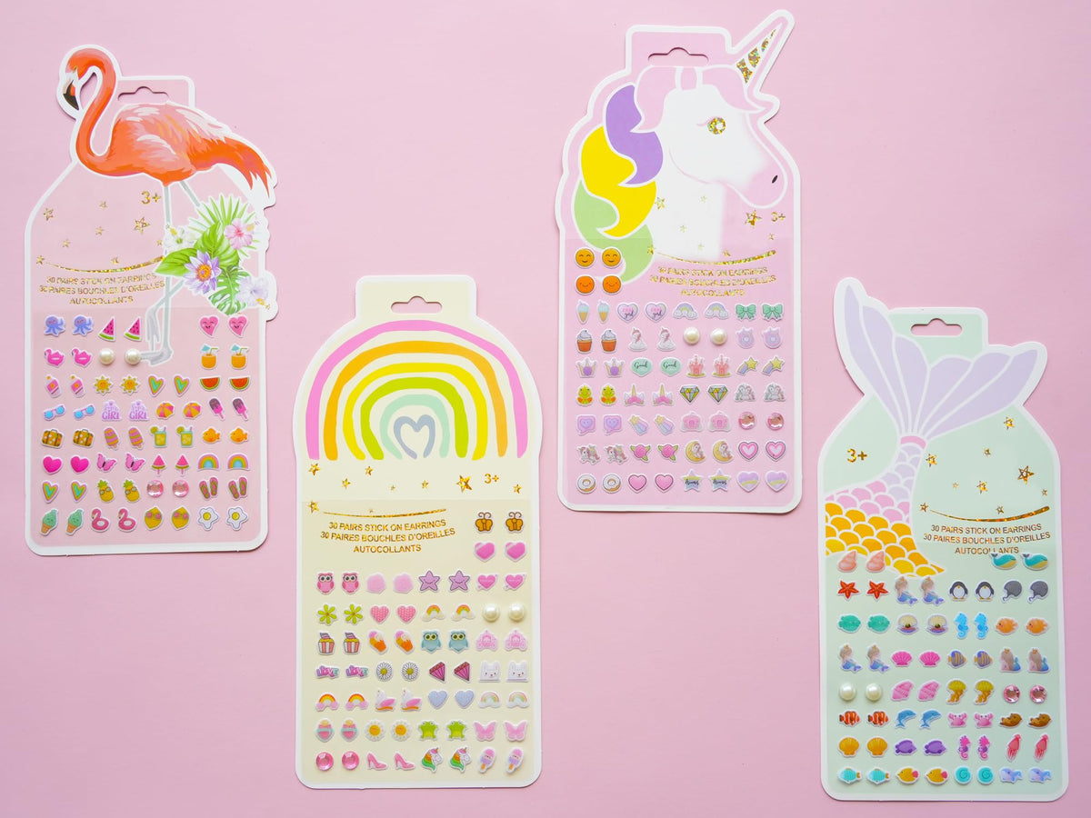 Koutey Stick On Earrings for Girls – 3D Unicorn Sticker Set, 120 Pairs, Self-Adhesive Glitter