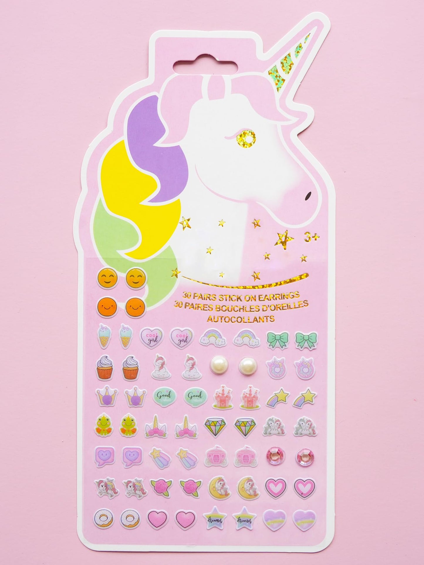 Koutey Stick-On Earrings - 3D Unicorn Glitter Stickers for Kids | 30 Pairs