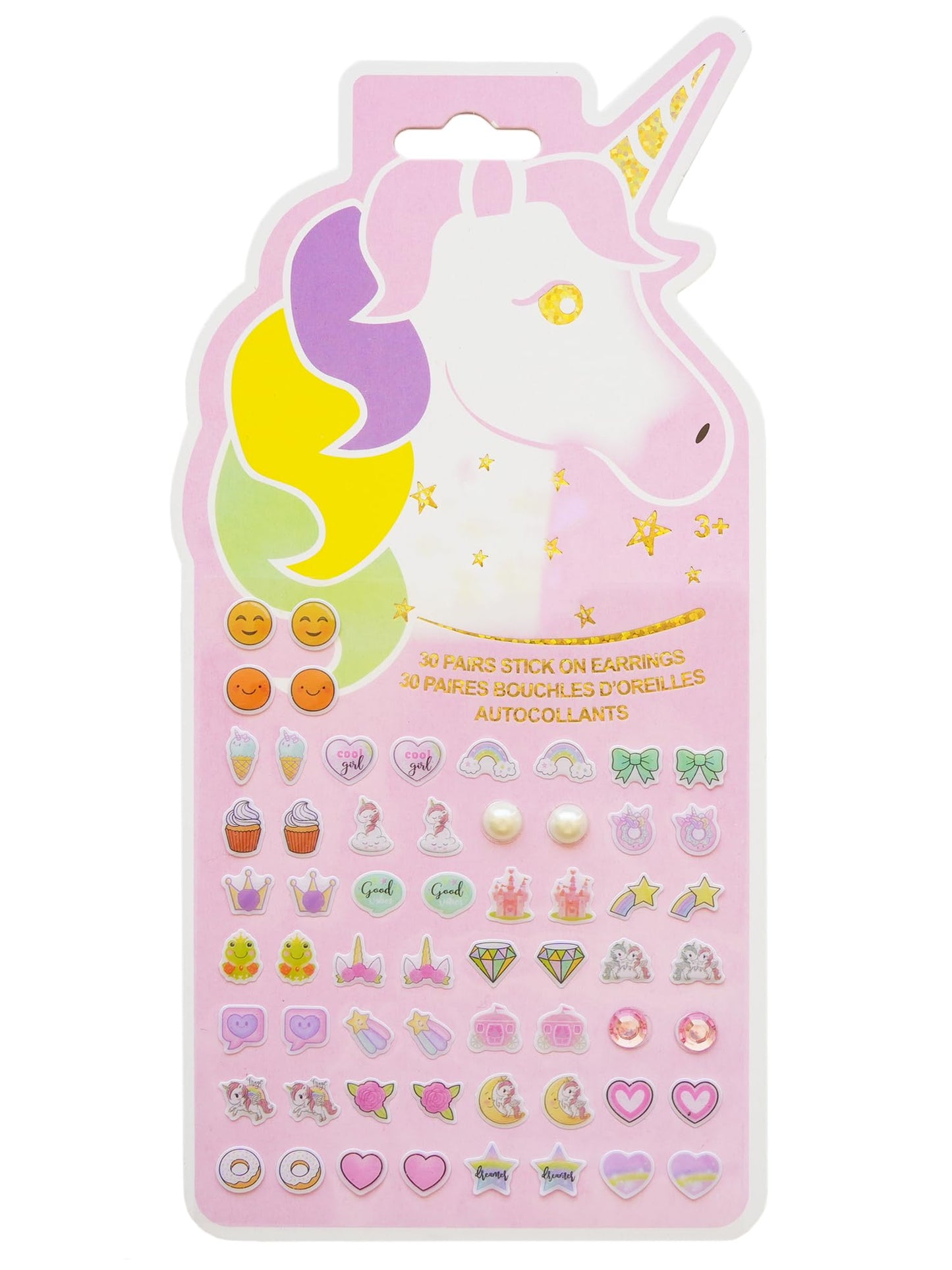 Koutey Stick-On Earrings - 3D Unicorn Glitter Stickers for Kids | 30 Pairs