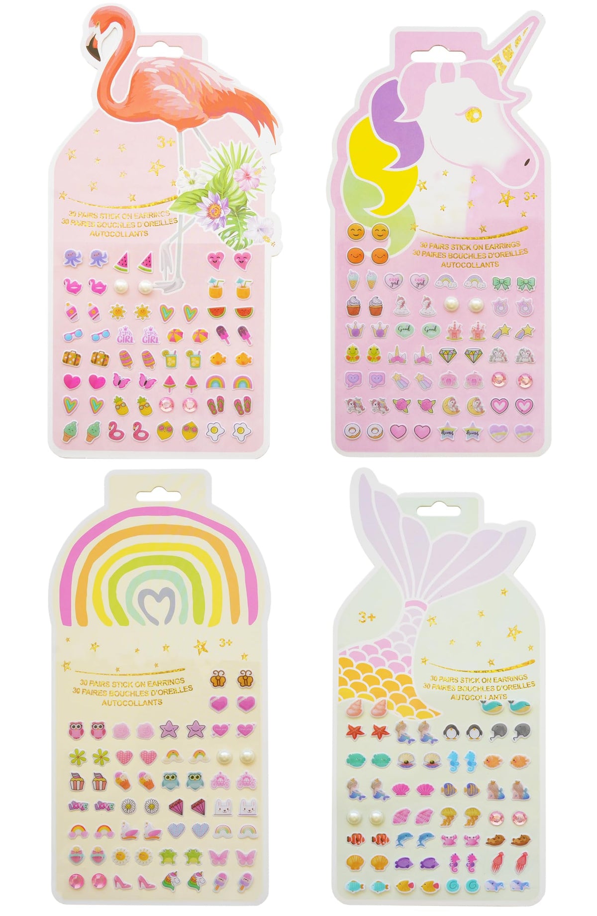 Koutey Stick On Earrings for Girls – 3D Unicorn Sticker Set, 120 Pairs, Self-Adhesive Glitter