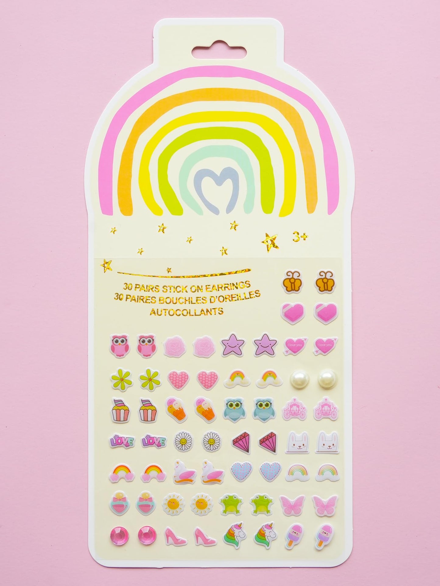 Koutey Stick On Earrings – 30 Pairs Unicorn & Rainbow Self-Adhesive Earrings for Kids