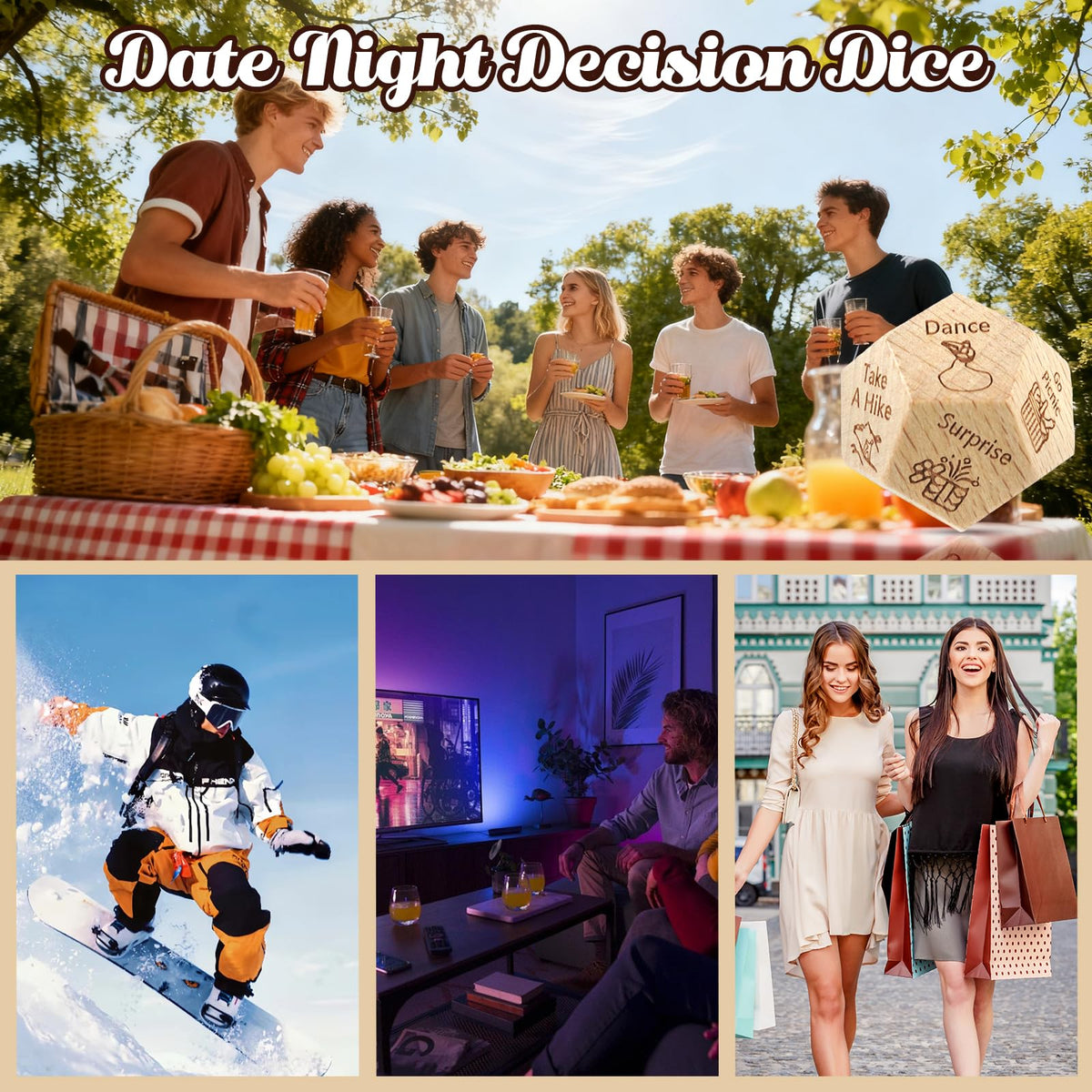 kowgical Valentine’s Day Gifts: Wooden Date Night Dice for Him & Her | Couple Activities & Date Ideas
