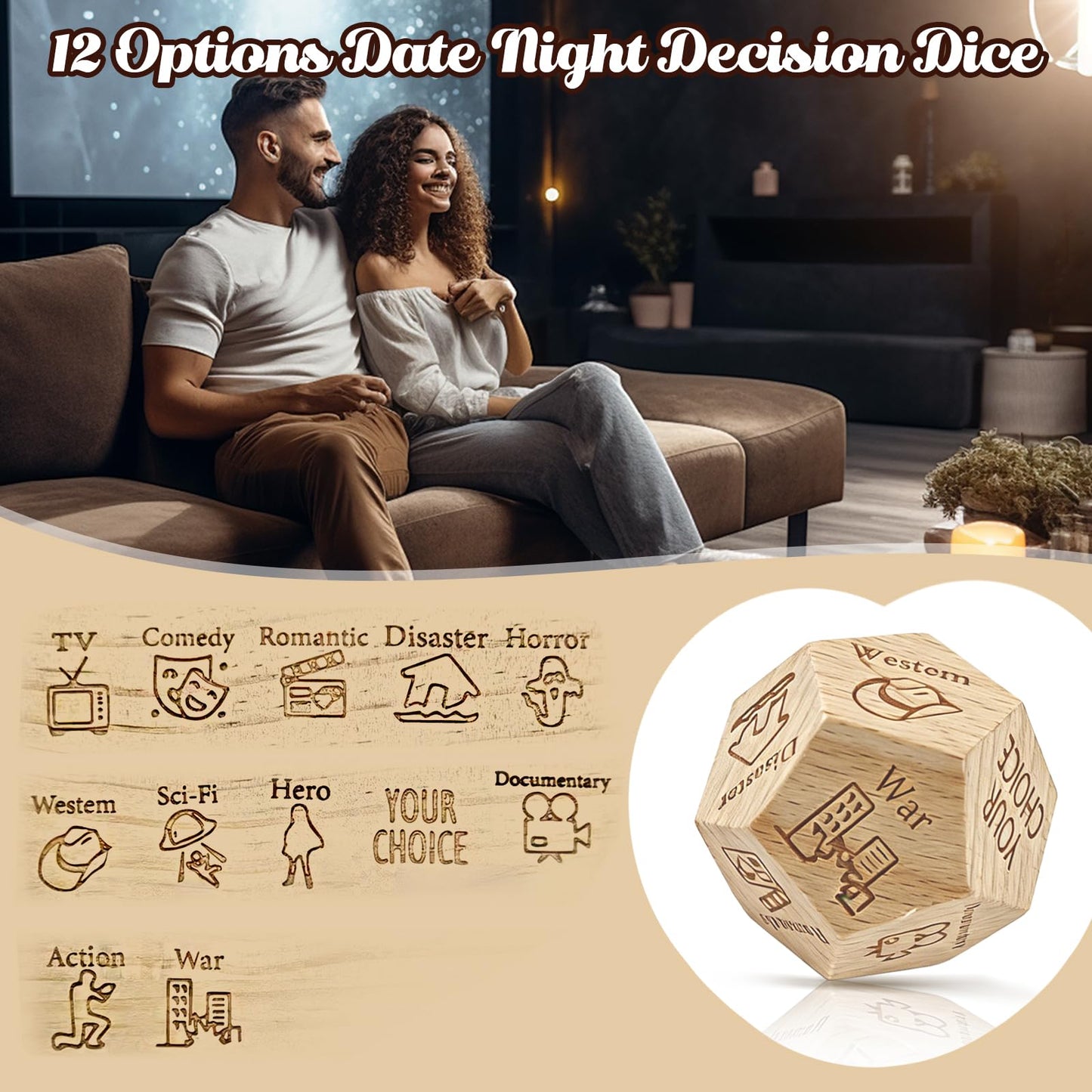 kowgical Valentine’s Day Gifts: Wooden Date Night Dice for Couples