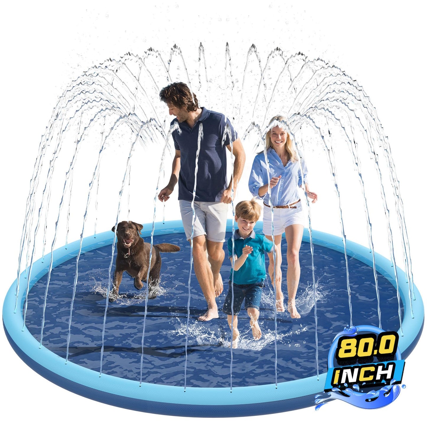 KOXOBET Non-Slip Splash Pad 80-Inch for Kids and Dogs | Large Backyard Water Play Mat