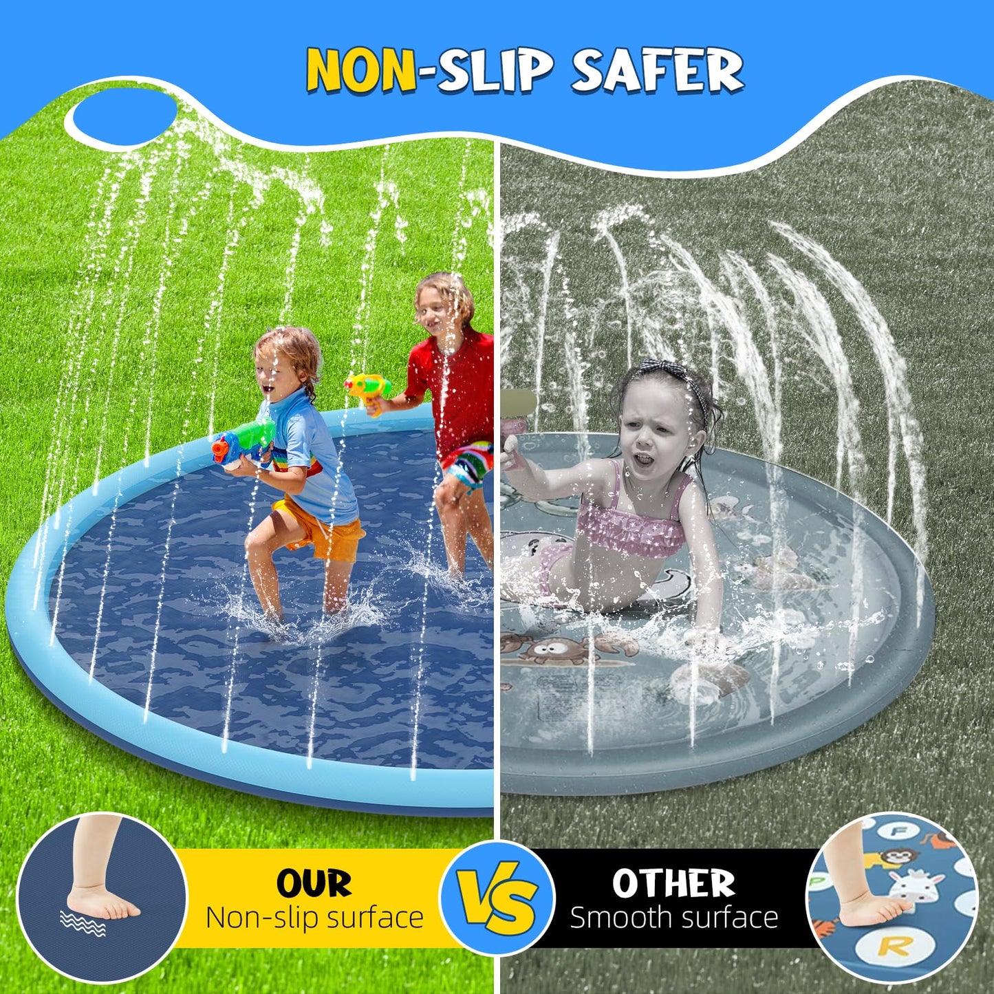 KOXOBET Non-Slip Splash Pad 80-Inch for Kids and Dogs | Large Backyard Water Play Mat