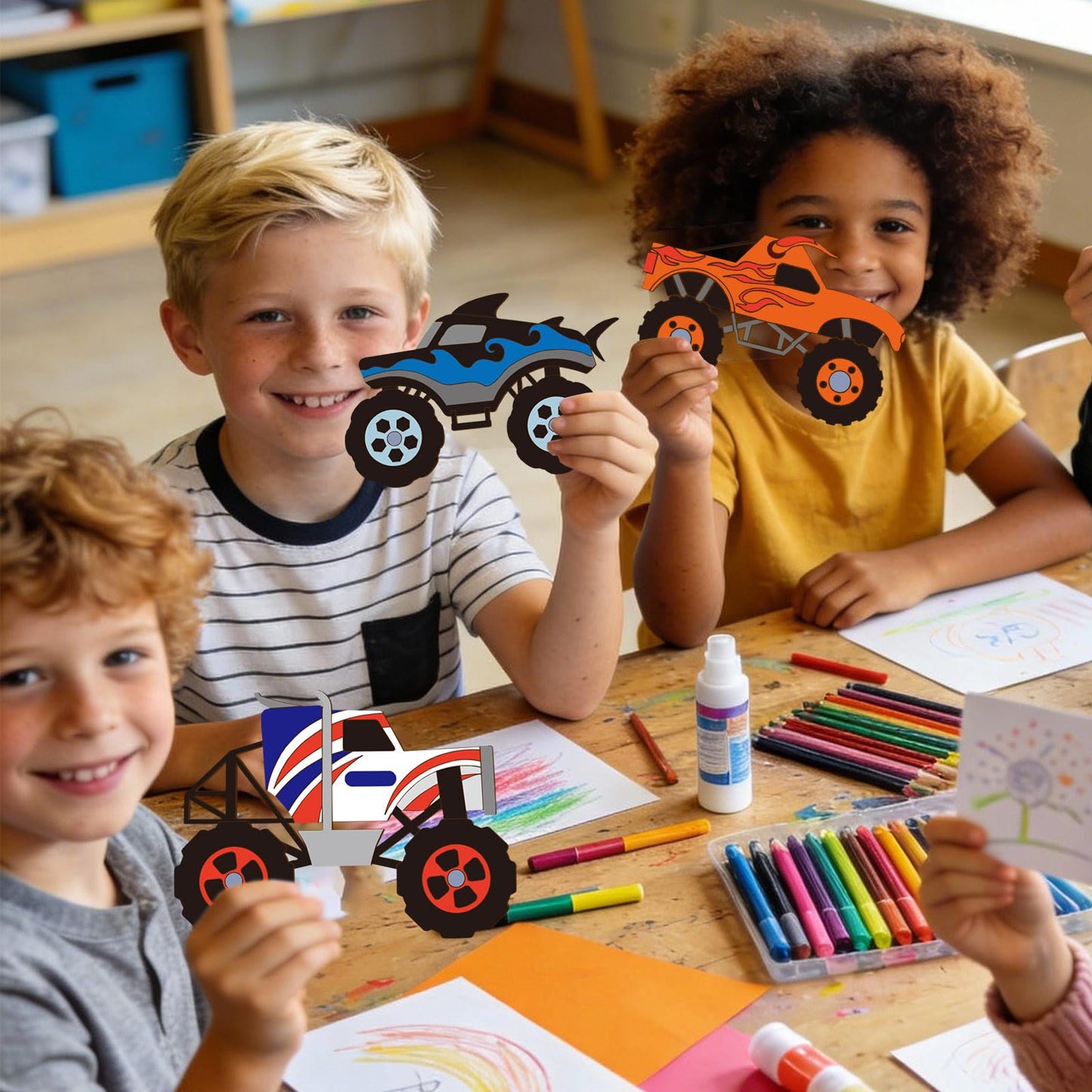 KOYILTD Monster Truck Valentine Card Kit – 12-Piece Classroom Craft for Kids