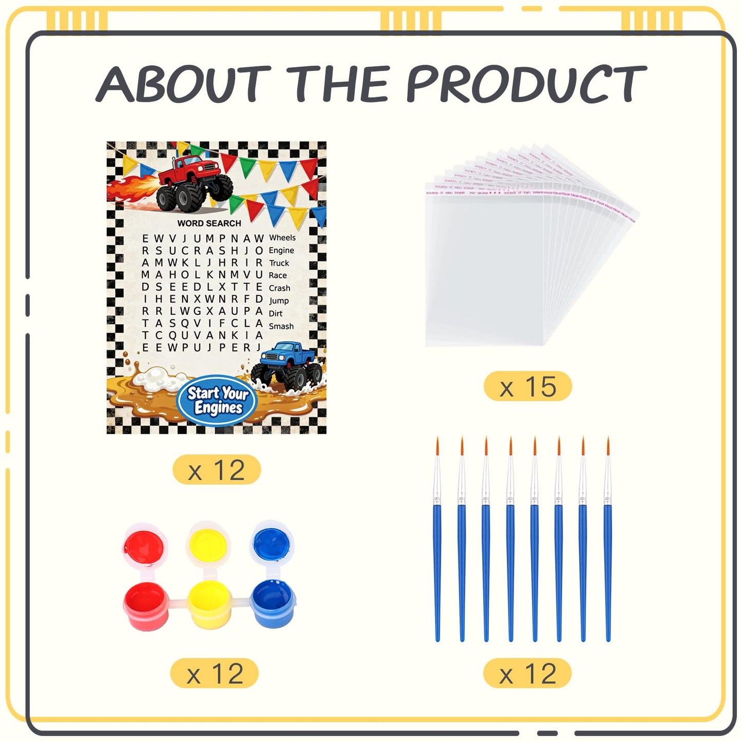 KOYILTD Monster Truck Valentine Card Kit – 12-Piece Classroom Craft for Kids