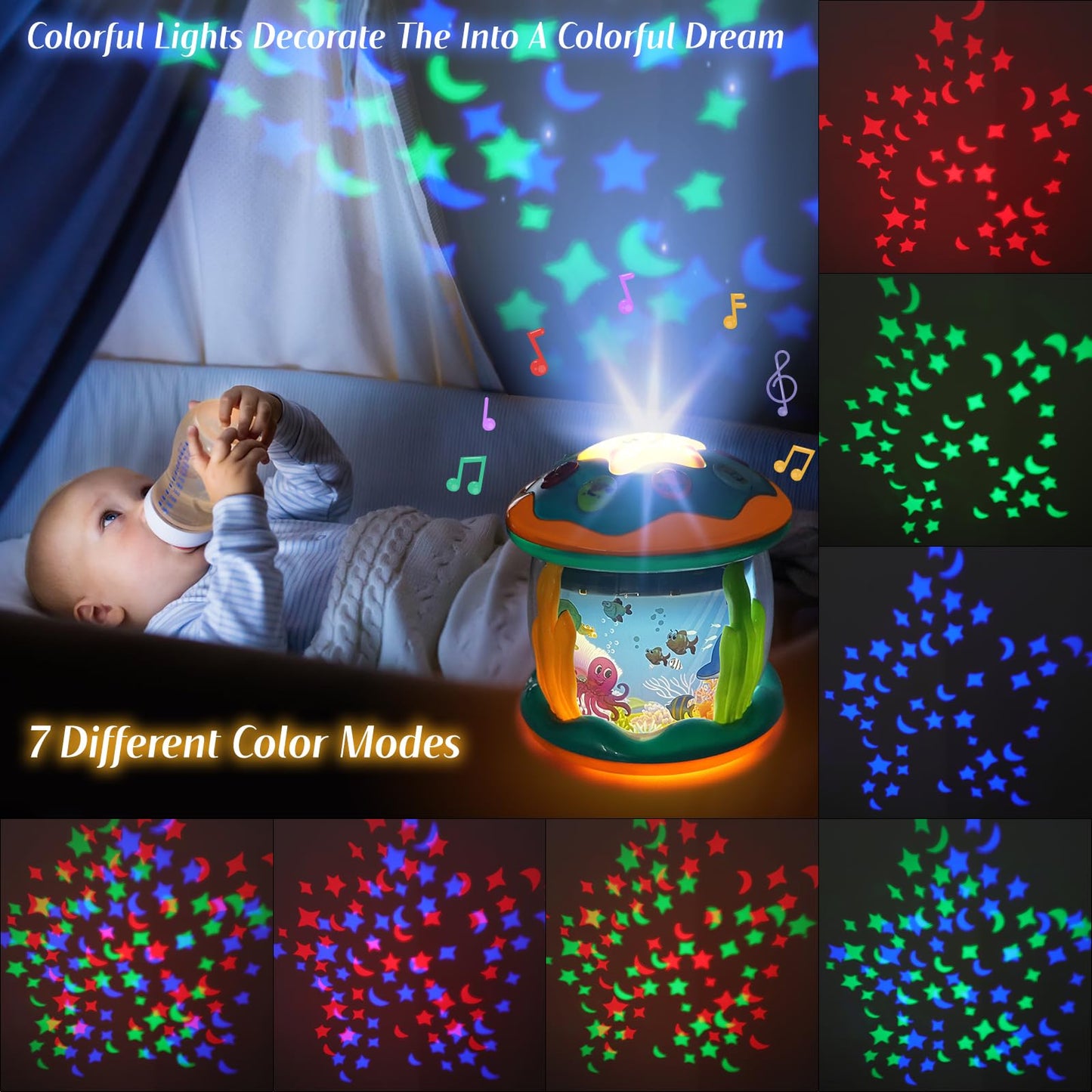 Koyiwa Musical Light-Up Tummy Time Toy – Ocean Projector for 6-18 Months