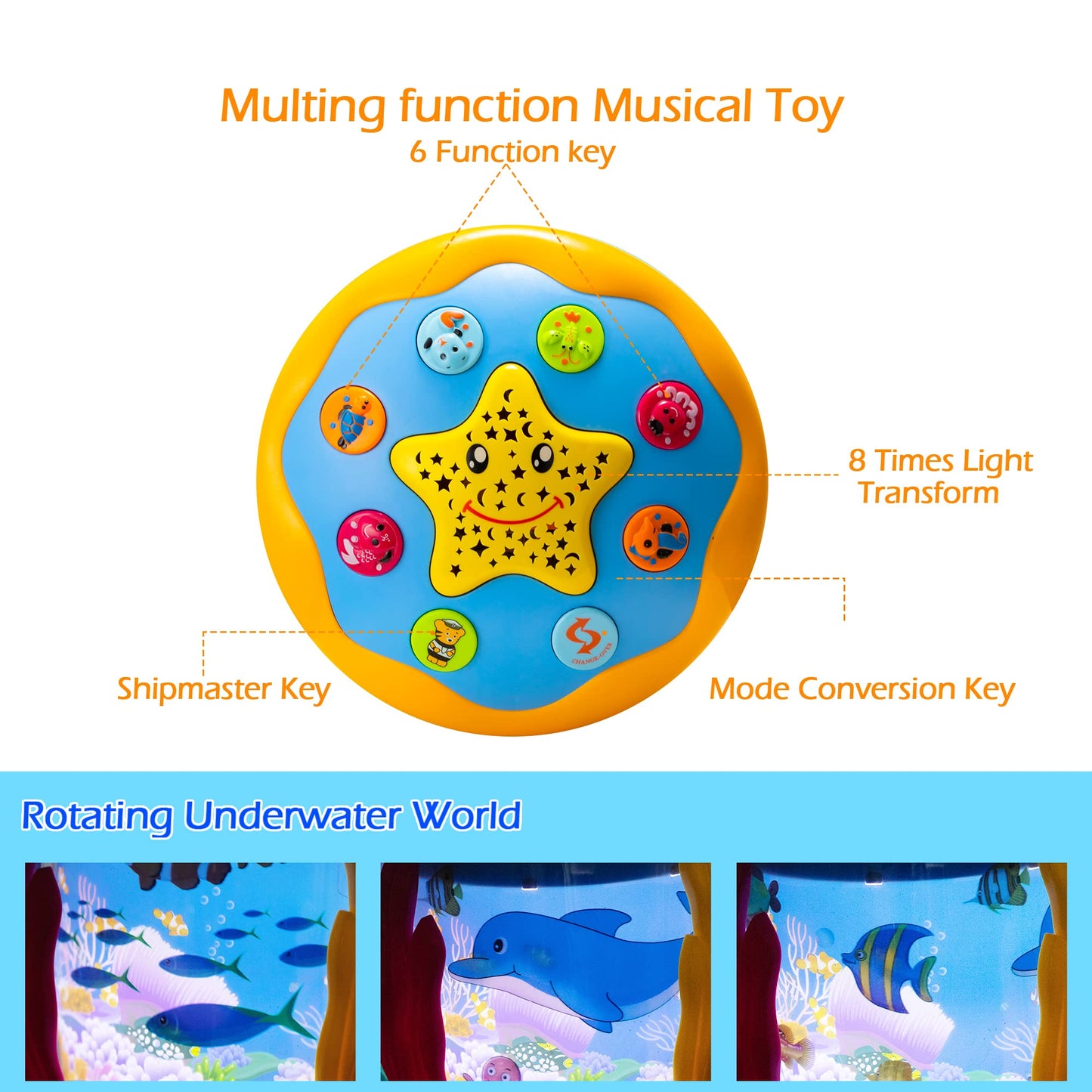Koyiwa Musical Light-Up Tummy Time Toy – Ocean Projector for 6-18 Months