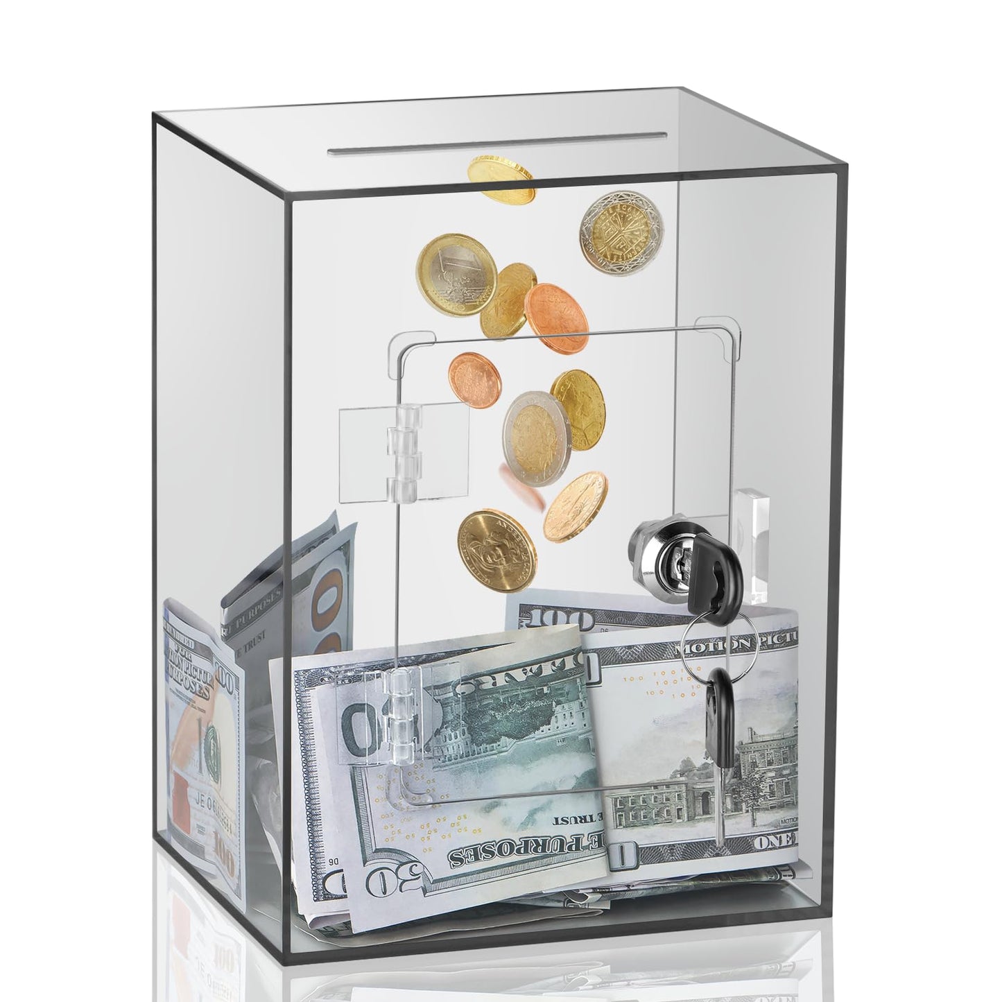 Kozsort Clear Piggy Bank – Large Brown Acrylic Savings Jar with Key for Adults & Kids