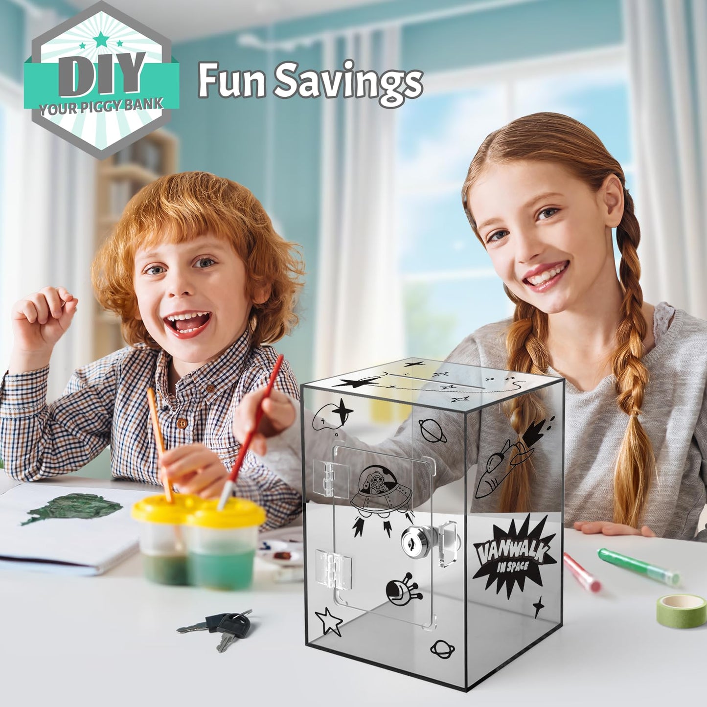 Kozsort Clear Piggy Bank – Large Brown Acrylic Savings Jar with Key for Adults & Kids