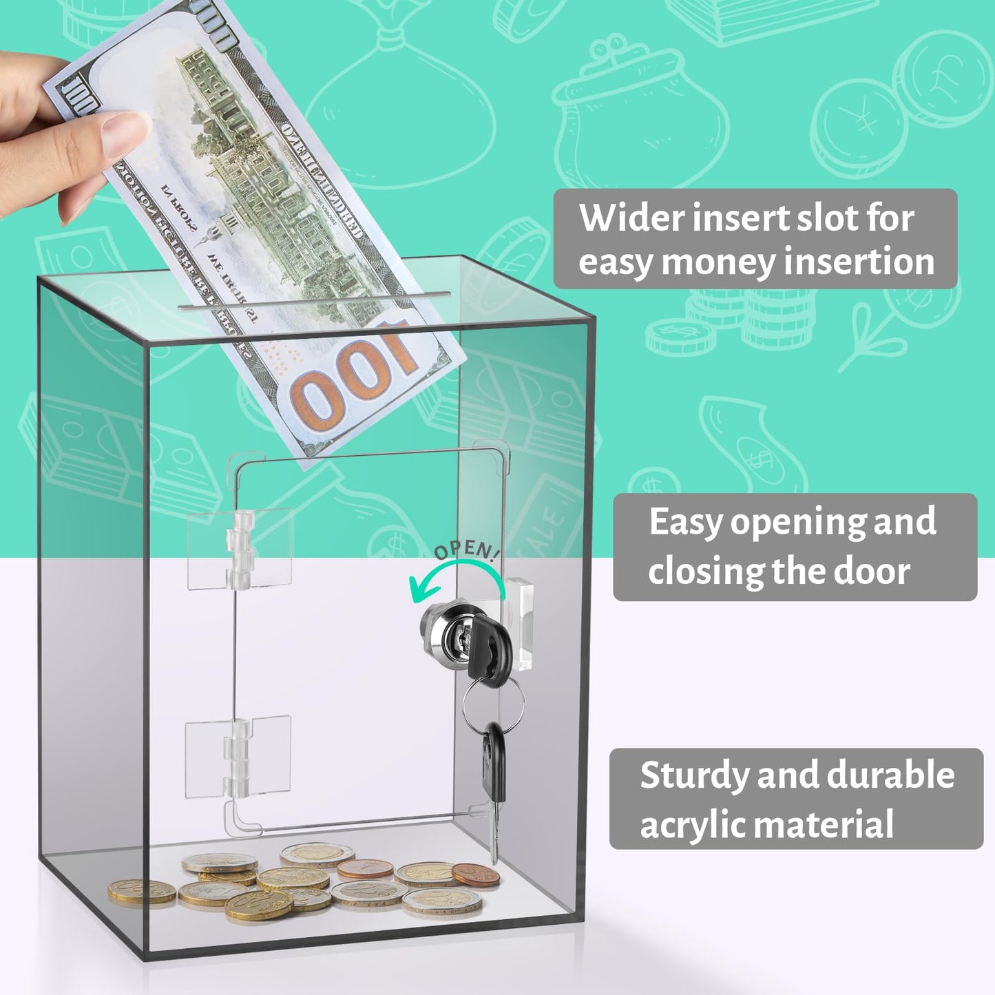 Kozsort Clear Piggy Bank – Large Brown Acrylic Savings Jar with Key for Adults & Kids