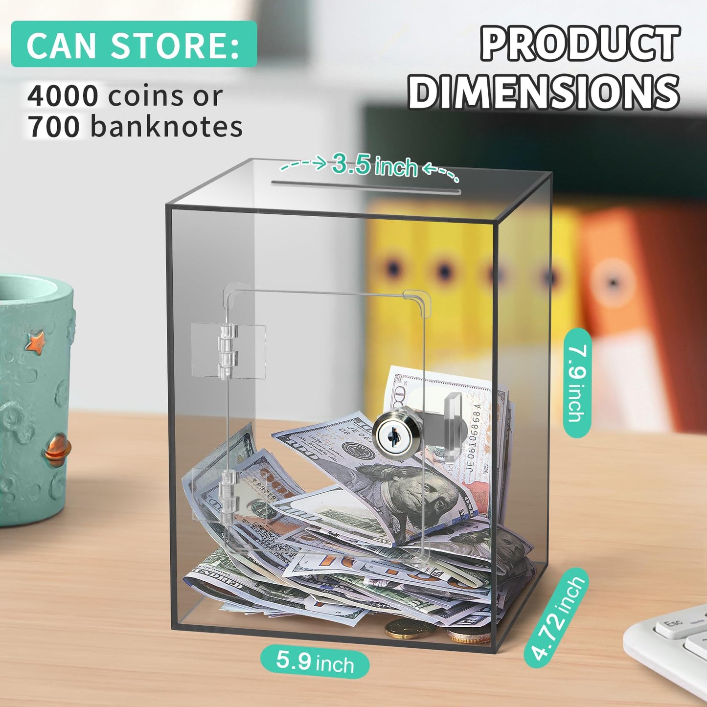 Kozsort Clear Piggy Bank – Large Brown Acrylic Savings Jar with Key for Adults & Kids