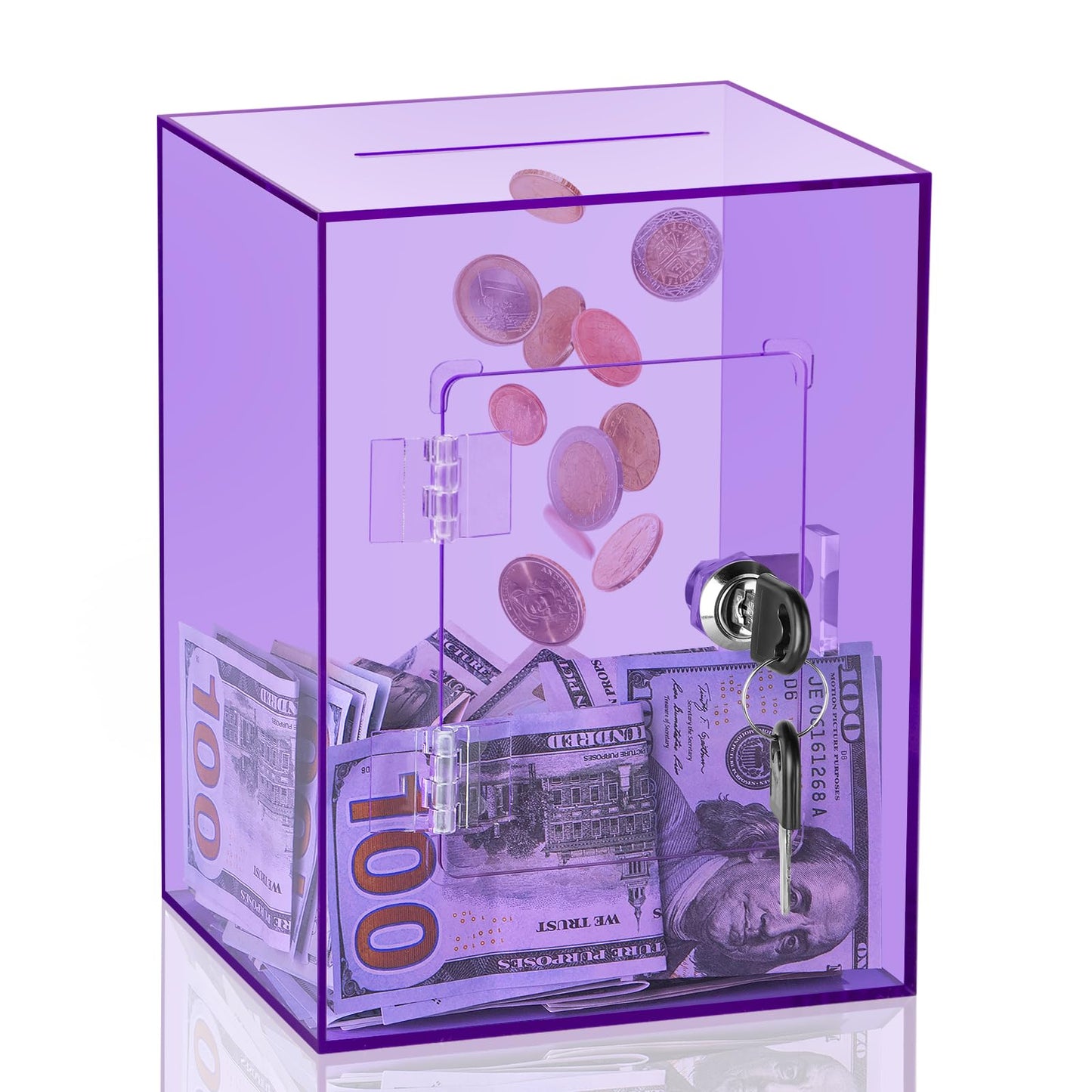 Kozsort Clear Piggy Bank – Large Purple Acrylic Savings Jar with Key