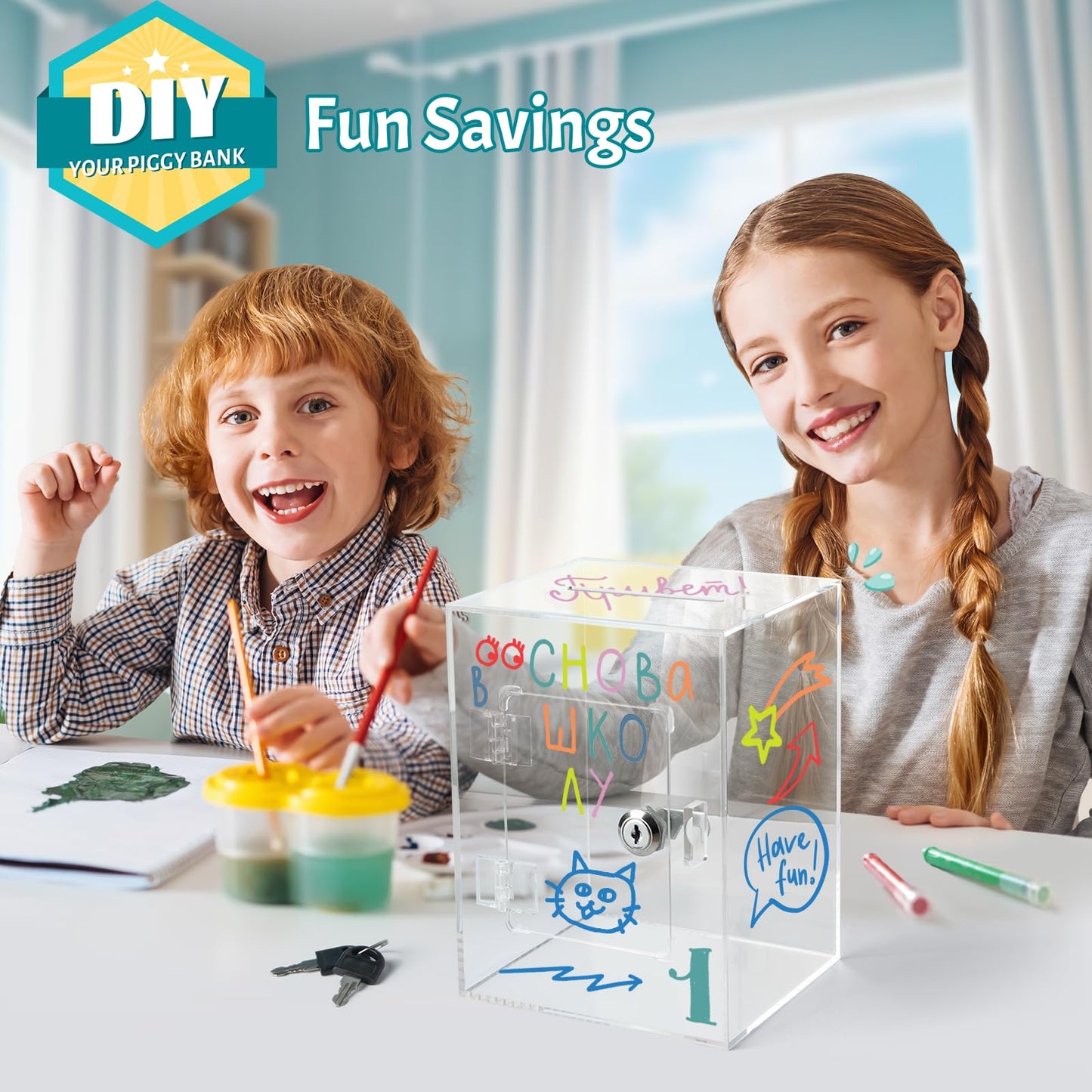 Kozsort Clear Piggy Bank – Large Acrylic Savings Jar with Key (Adults & Kids)