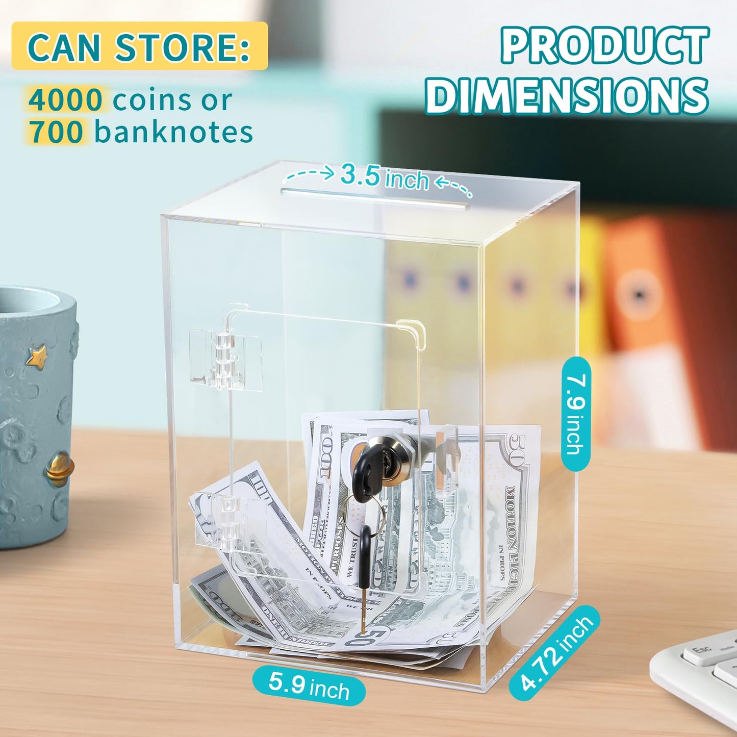 Kozsort Clear Piggy Bank – Large Acrylic Savings Jar with Key (Adults & Kids)