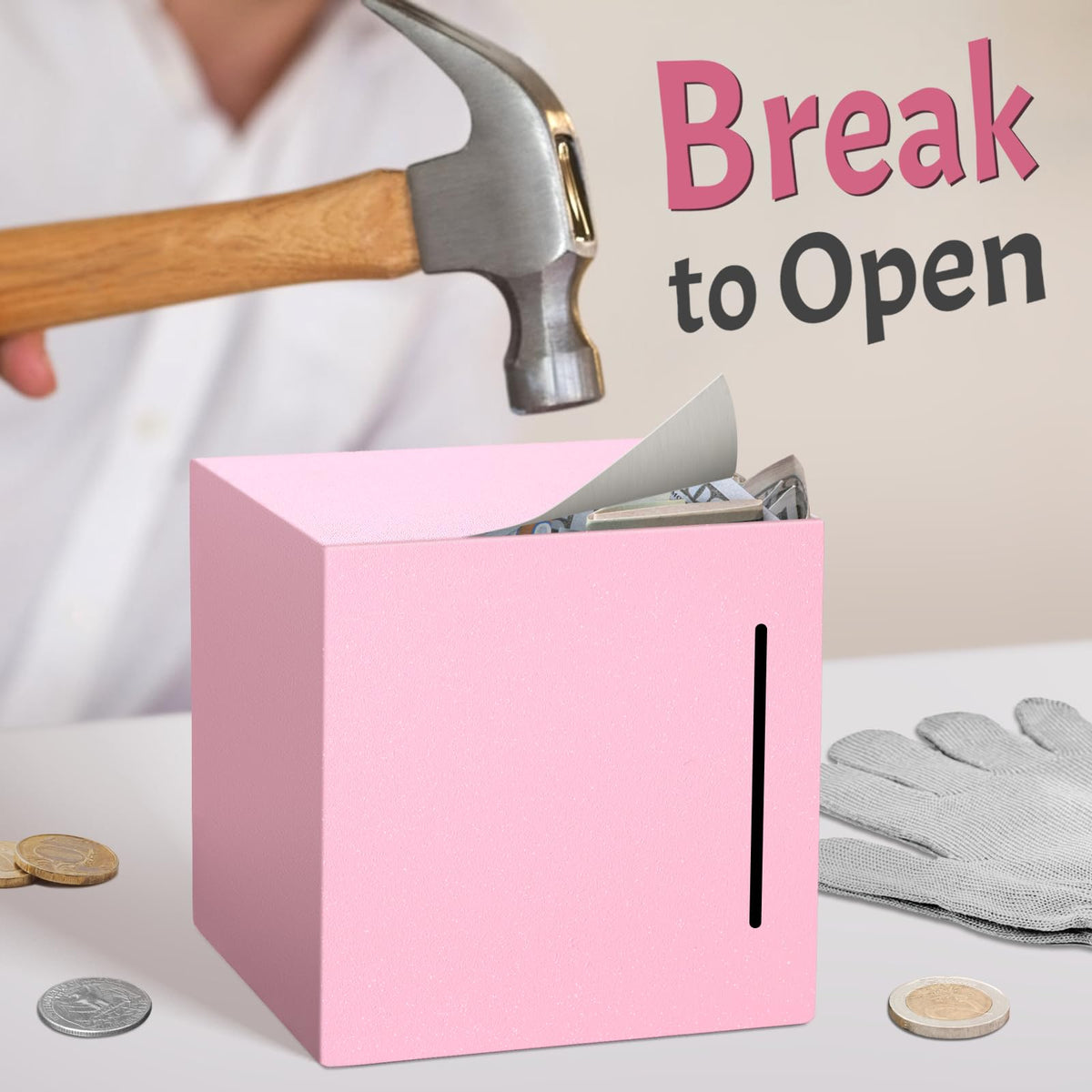 Kozsort Piggy Bank for Adults – Unbreakable Stainless Steel, Pink, 5.9-Inch