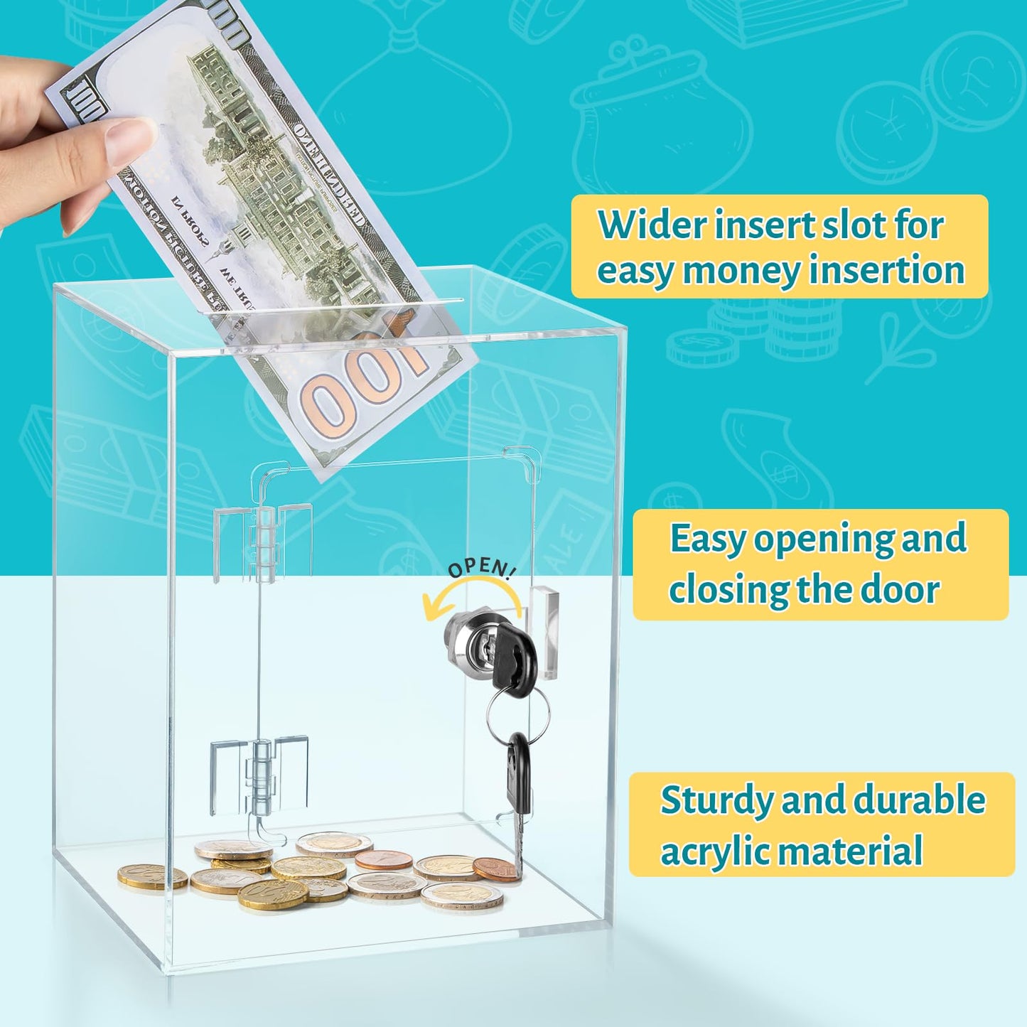 Kozsort Clear Piggy Bank – Large Acrylic Savings Jar with Key (Adults & Kids)