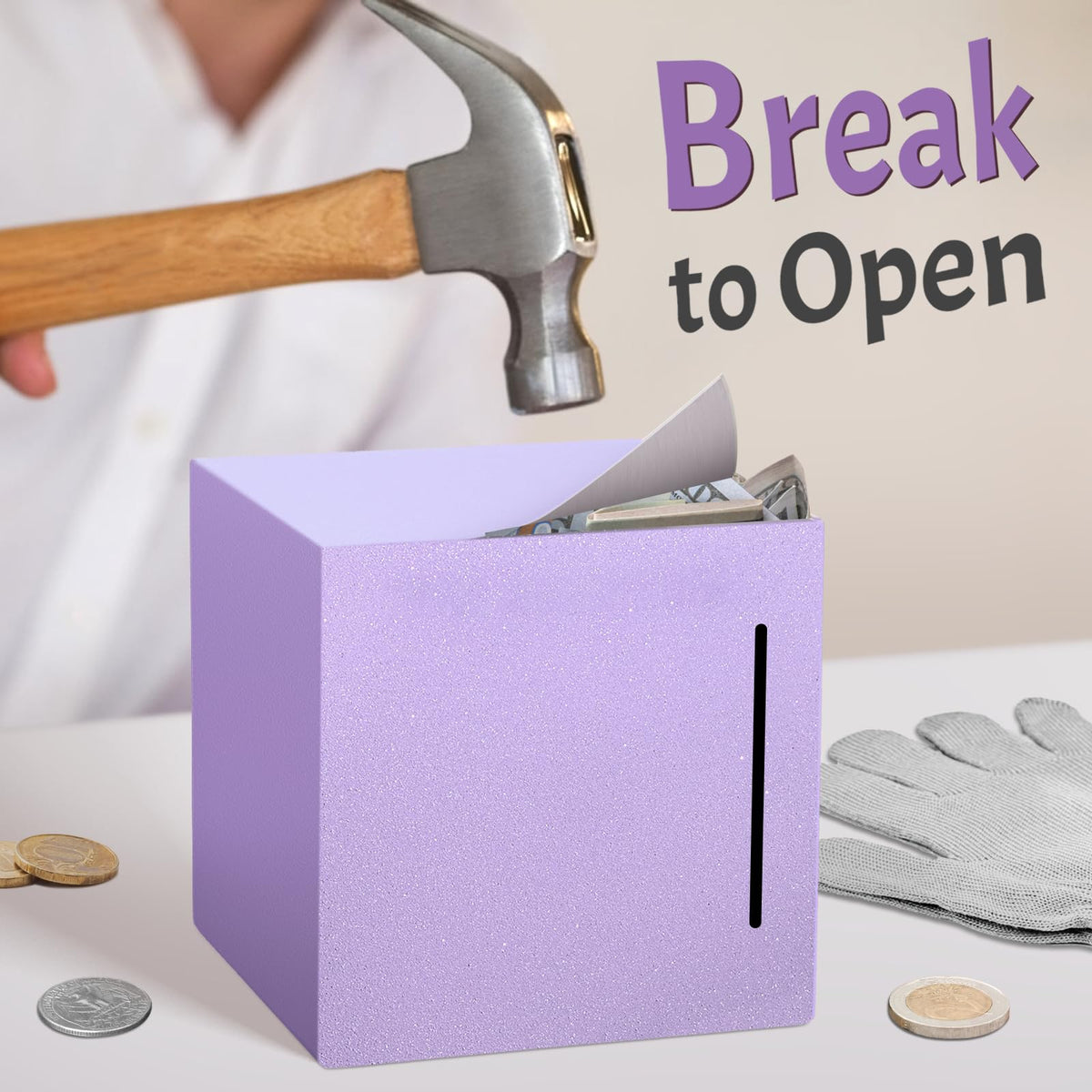 Kozsort Unbreakable Piggy Bank for Adults — Purple Stainless Steel, 5.9-Inch
