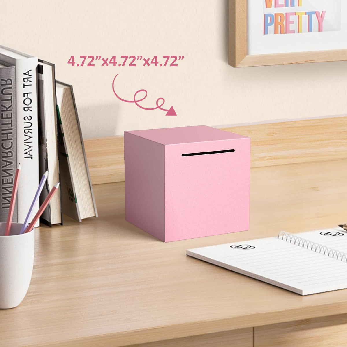 Kozsort Unbreakable Pink Piggy Bank – Stainless Steel, Must Break to Open, 4.72-Inch