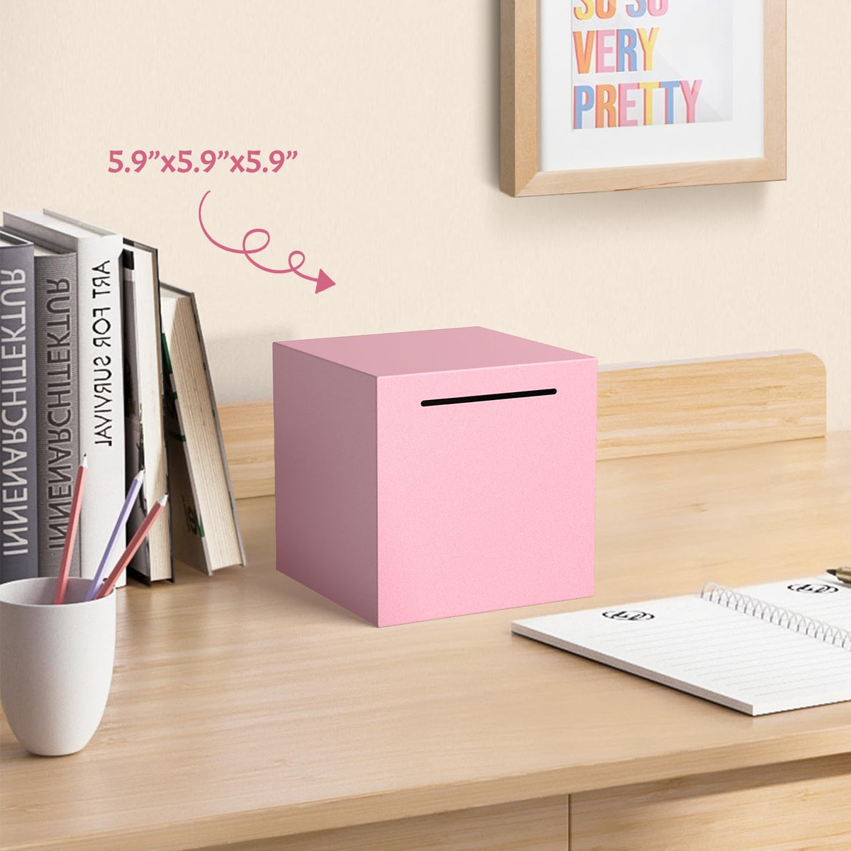 Kozsort Piggy Bank for Adults – Unbreakable Stainless Steel, Pink, 5.9-Inch