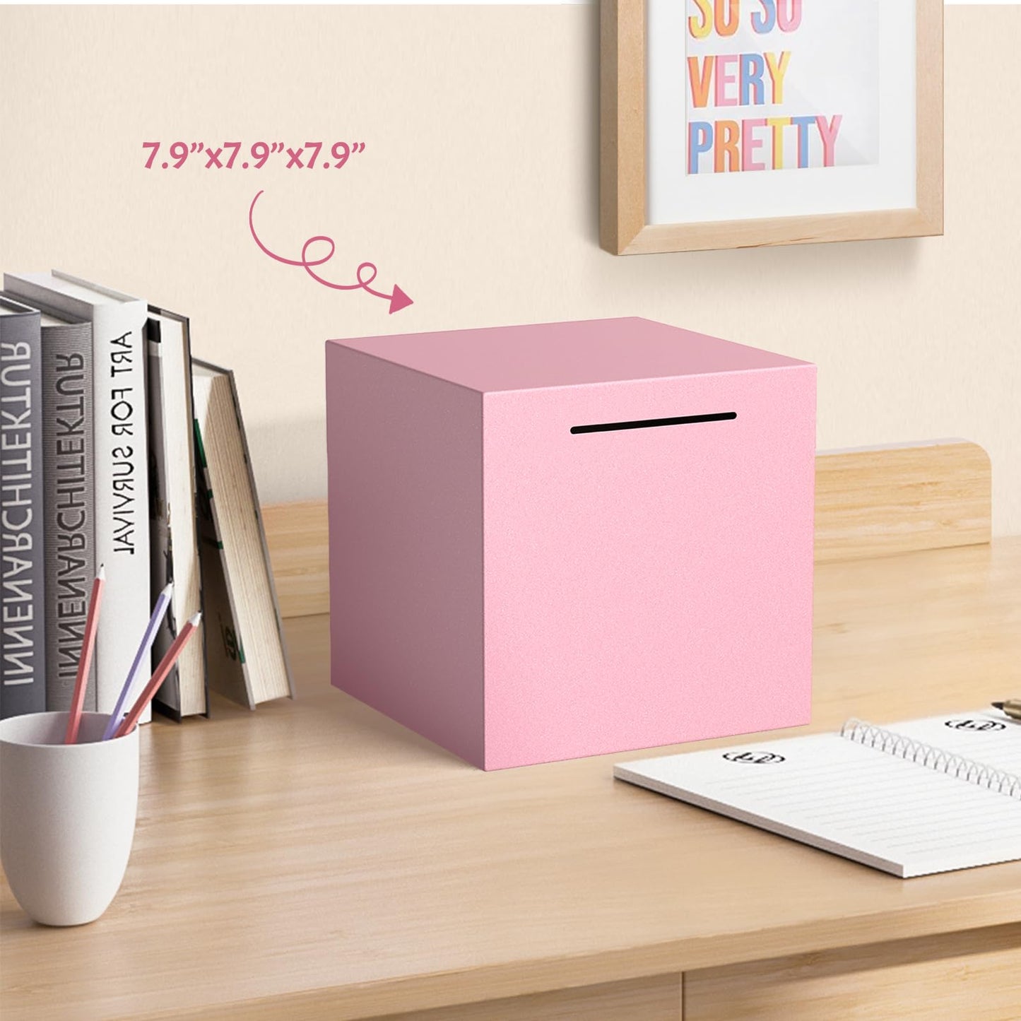 Kozsort Unbreakable Piggy Bank for Adults – Stainless Steel, Pink, 7.9-Inch