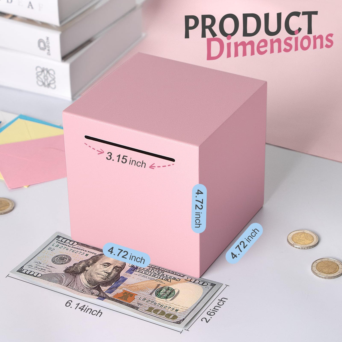 Kozsort Unbreakable Pink Piggy Bank – Stainless Steel, Must Break to Open, 4.72-Inch