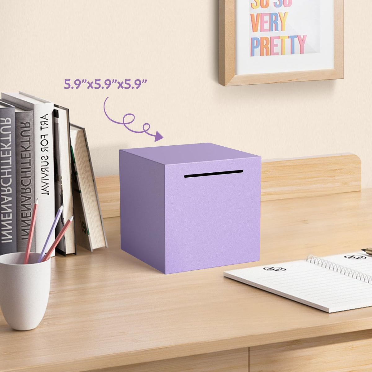 Kozsort Unbreakable Piggy Bank for Adults — Purple Stainless Steel, 5.9-Inch