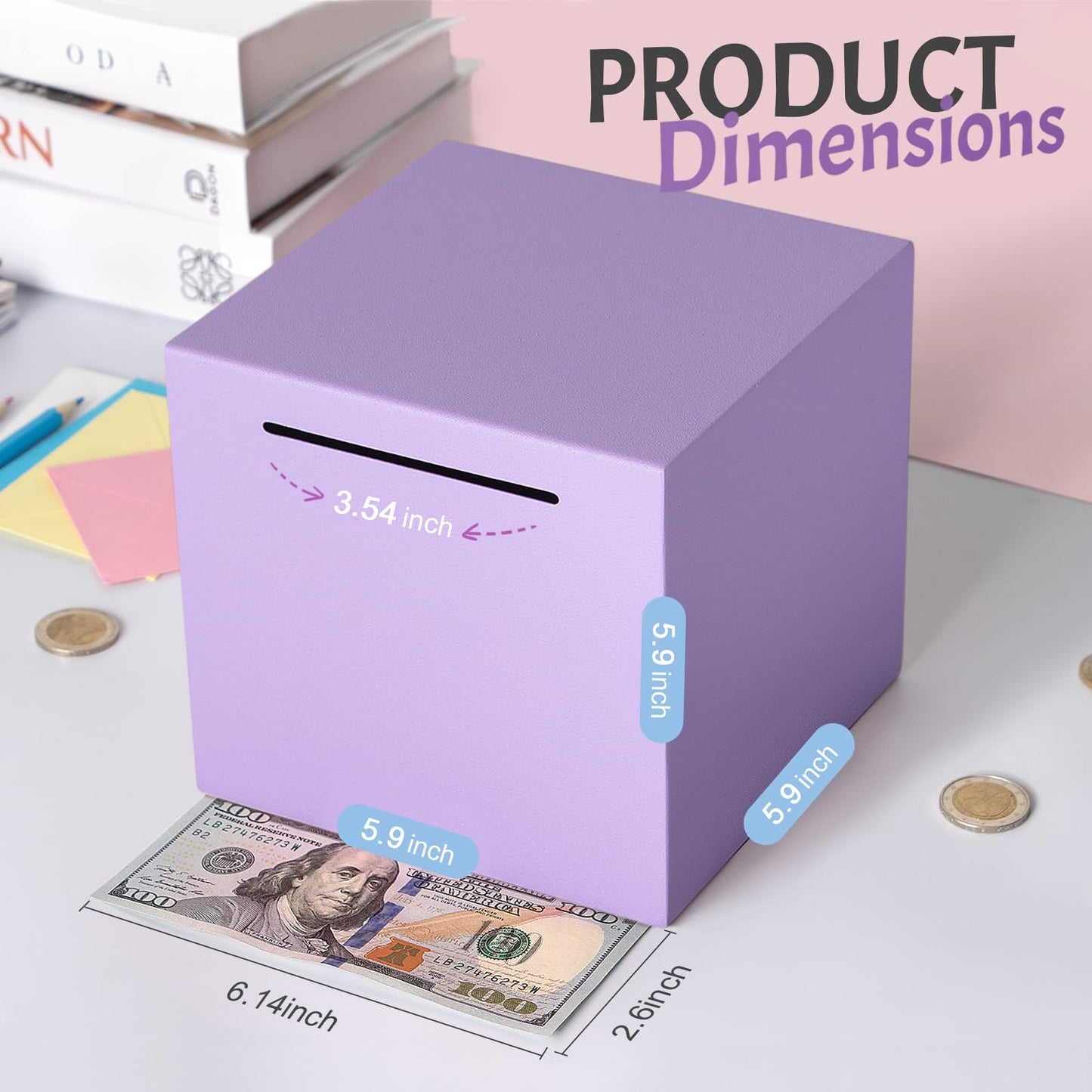Kozsort Unbreakable Piggy Bank for Adults — Purple Stainless Steel, 5.9-Inch
