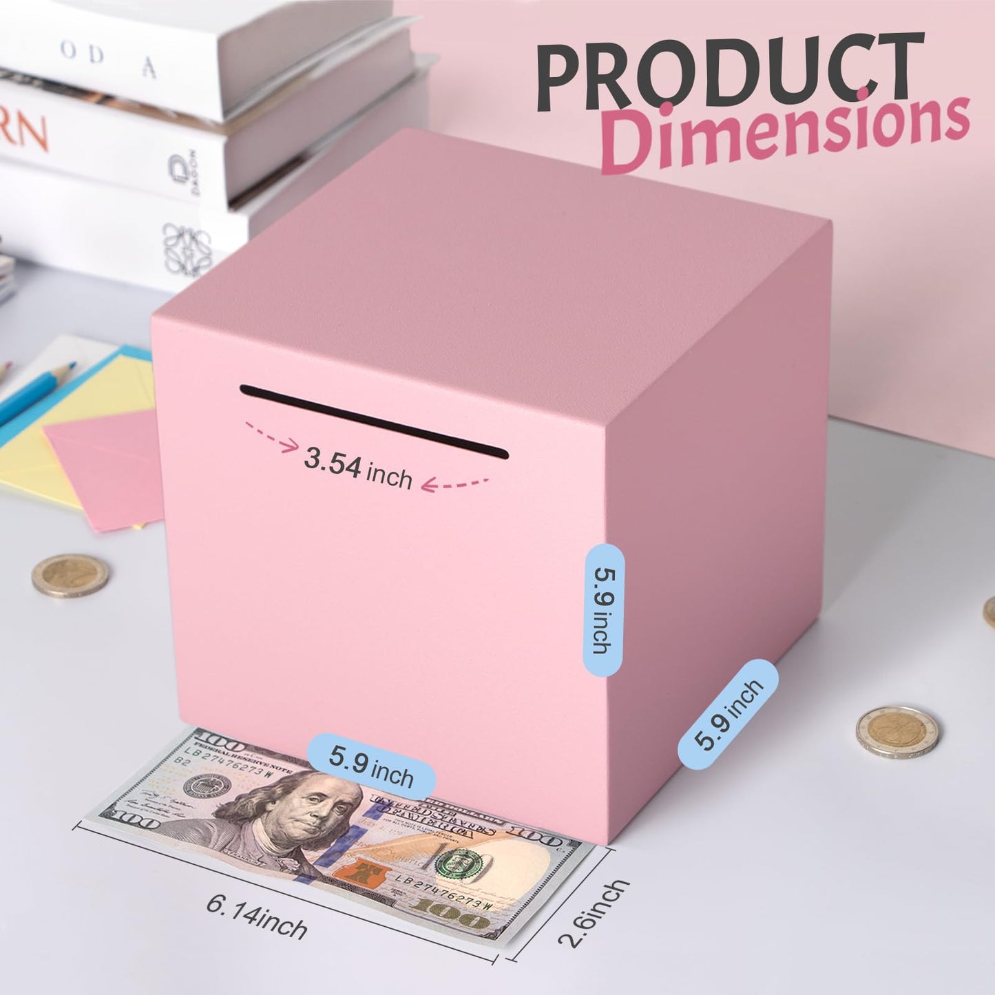 Kozsort Piggy Bank for Adults – Unbreakable Stainless Steel, Pink, 5.9-Inch