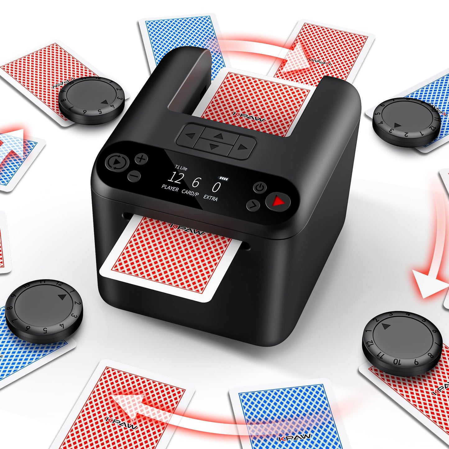 KPAW Automatic Card Dealer – 4 Remotes, 1–3 Decks, USB Rechargeable, Portable Card Dealer for Poker, UNO & More