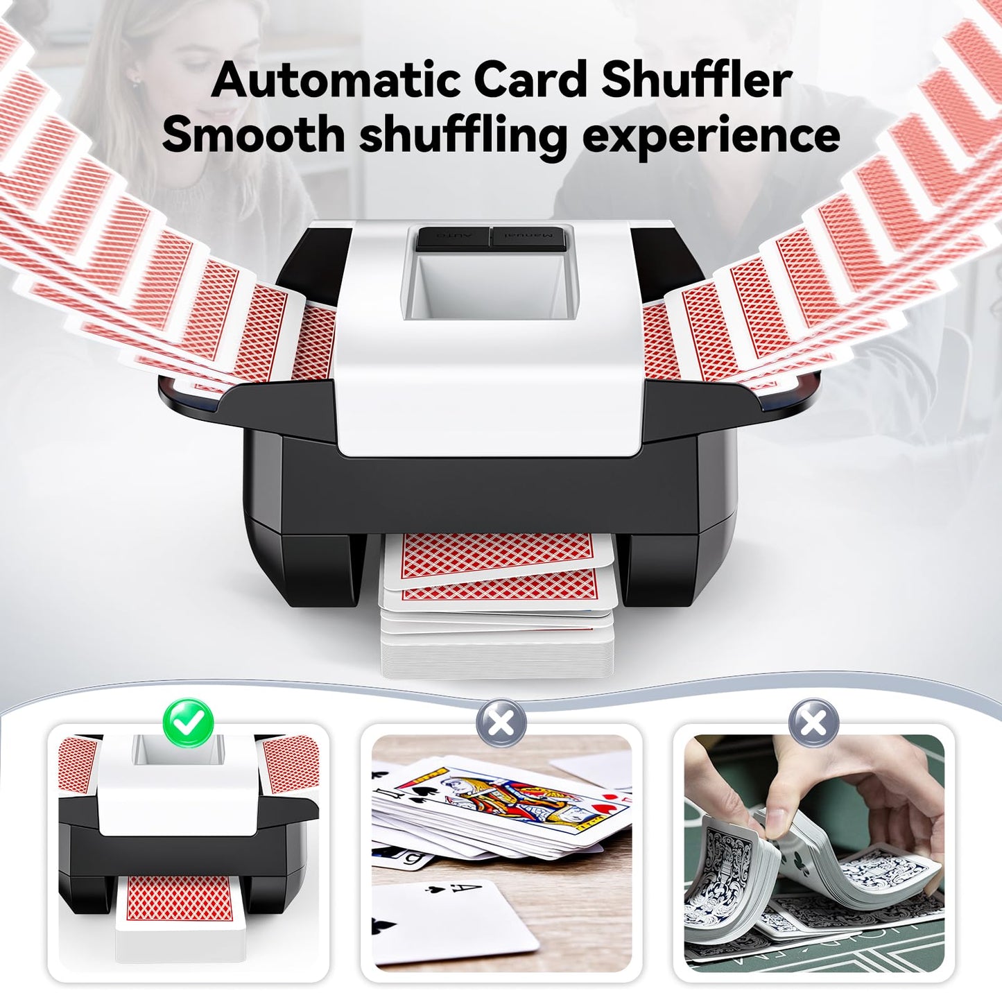 KPAW Card Shuffler 2 Deck – Rechargeable, Low-Noise Dual-Mode Auto Shuffler