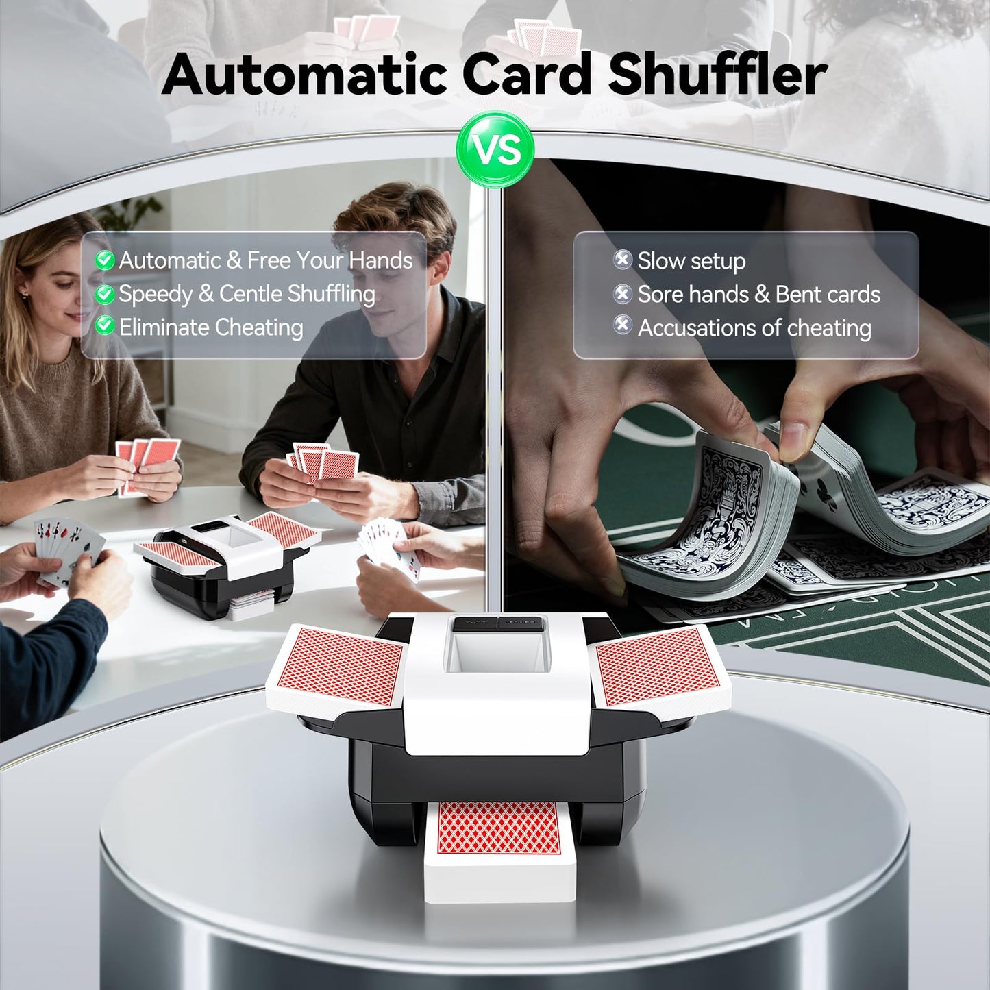 KPAW Card Shuffler 2 Deck – Rechargeable, Low-Noise Dual-Mode Auto Shuffler