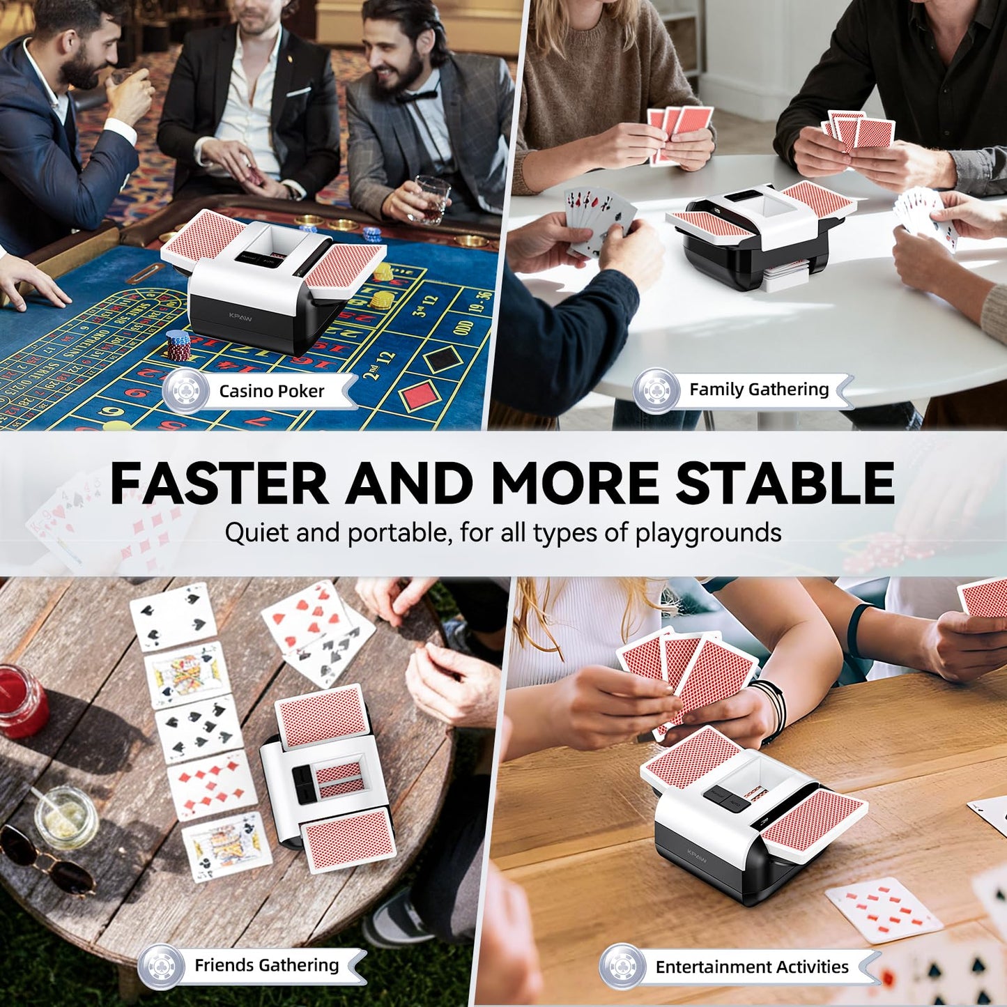 KPAW Card Shuffler 2 Deck – Rechargeable, Low-Noise Dual-Mode Auto Shuffler