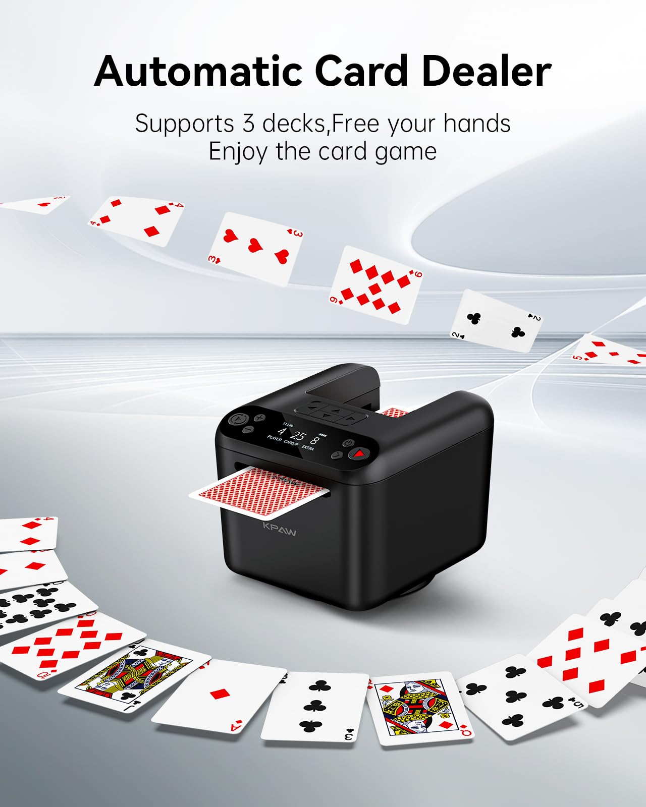 KPAW Automatic Card Dealer – 4 Remotes, 1–3 Decks, USB Rechargeable, Portable Card Dealer for Poker, UNO & More