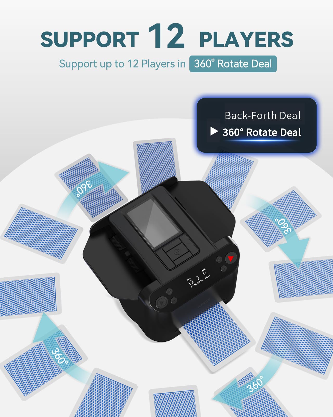KPAW Automatic Card Shuffler & Dealer – 12 Players, 4 Remotes, Rechargeable