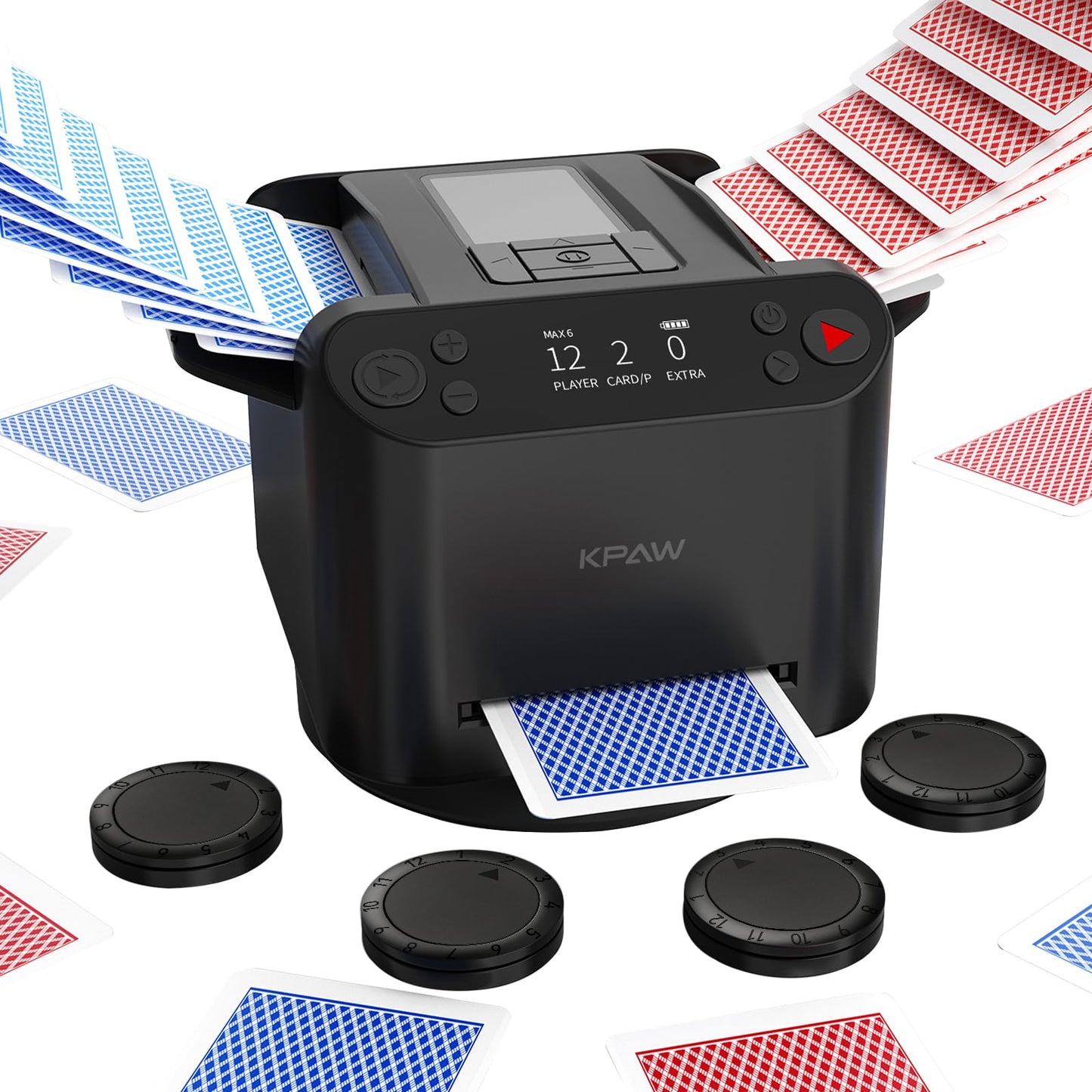 KPAW Automatic Card Shuffler & Dealer – 12 Players, 4 Remotes, Rechargeable