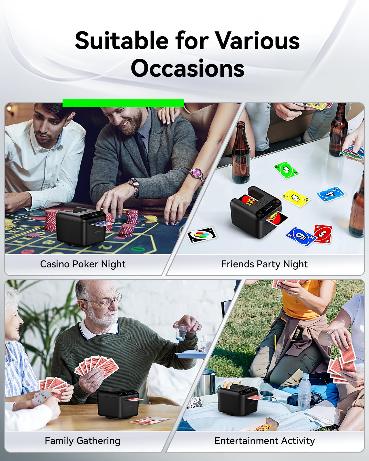 KPAW Automatic Card Dealer – 4 Remotes, 1–3 Decks, USB Rechargeable, Portable Card Dealer for Poker, UNO & More