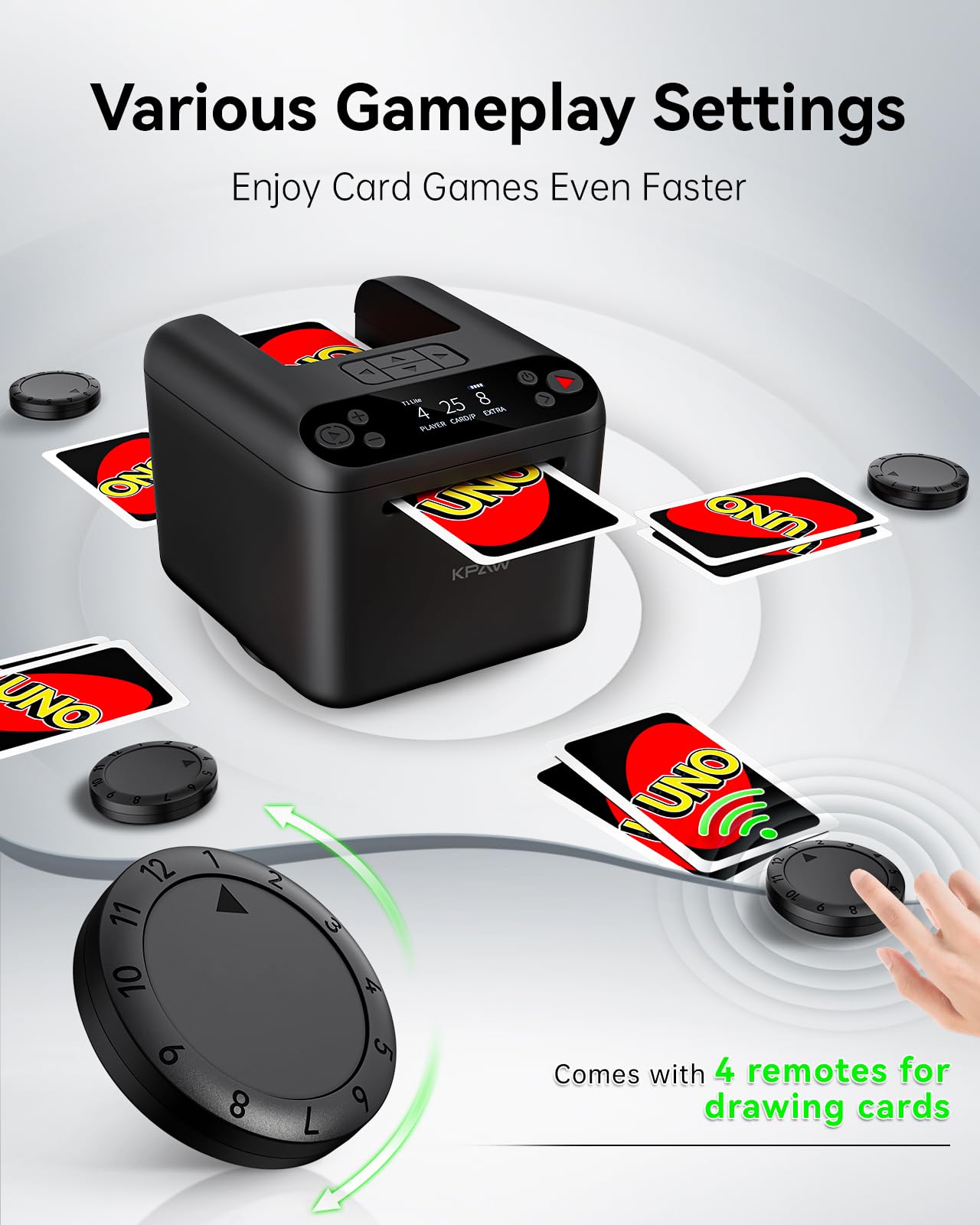 KPAW Automatic Card Dealer – 4 Remotes, 1–3 Decks, USB Rechargeable, Portable Card Dealer for Poker, UNO & More