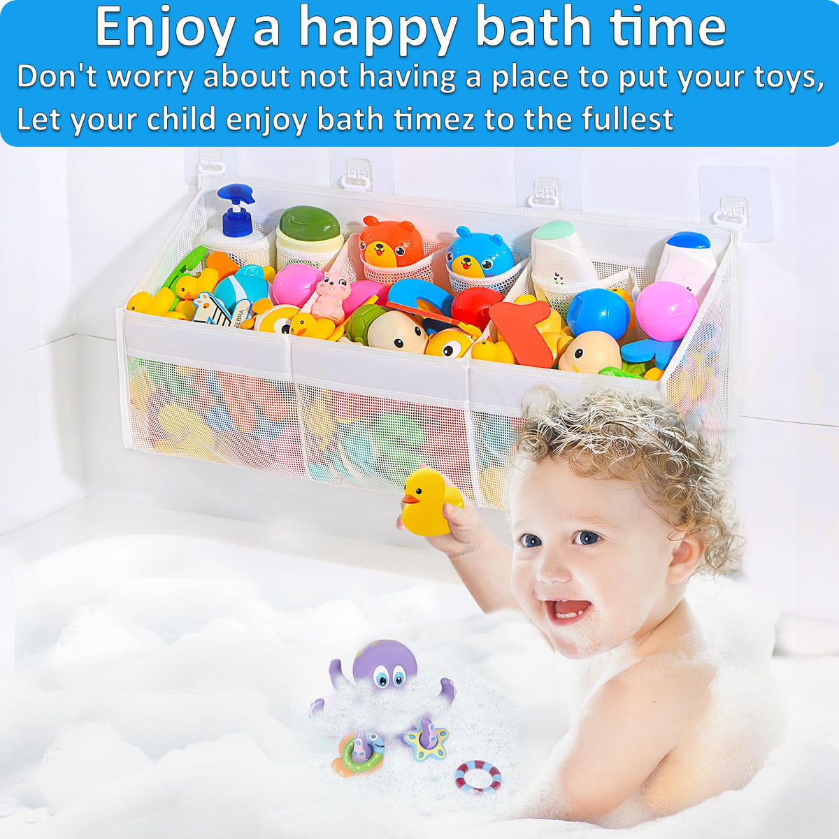KPH Bath Toy Holder – 6 Pockets, Quick-Dry Mesh, Easy Organizer