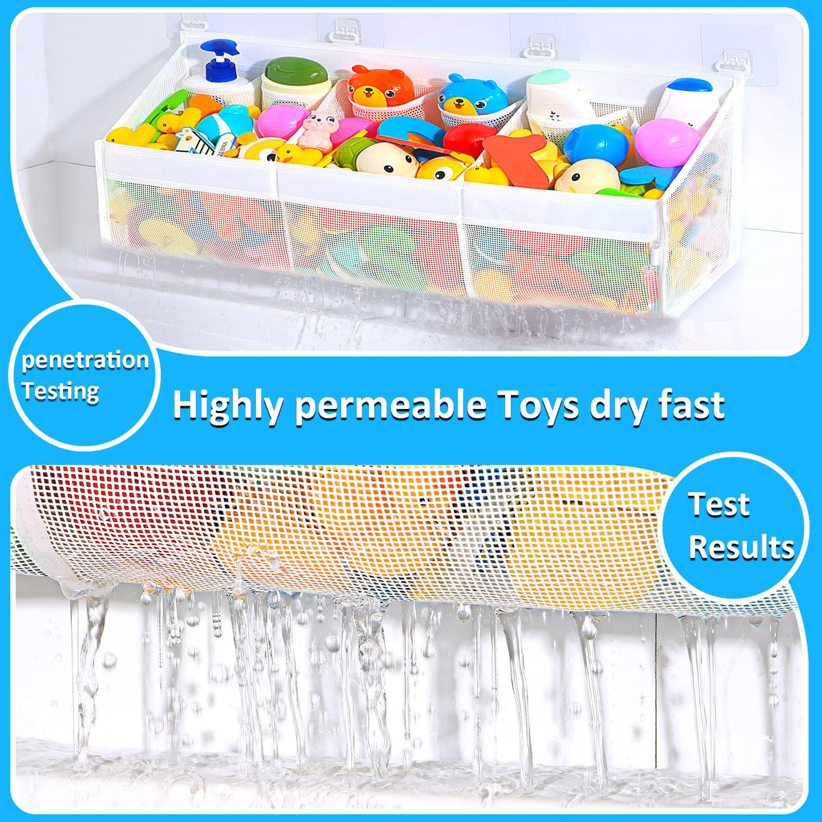 KPH Bath Toy Holder – 6 Pockets, Quick-Dry Mesh, Easy Organizer