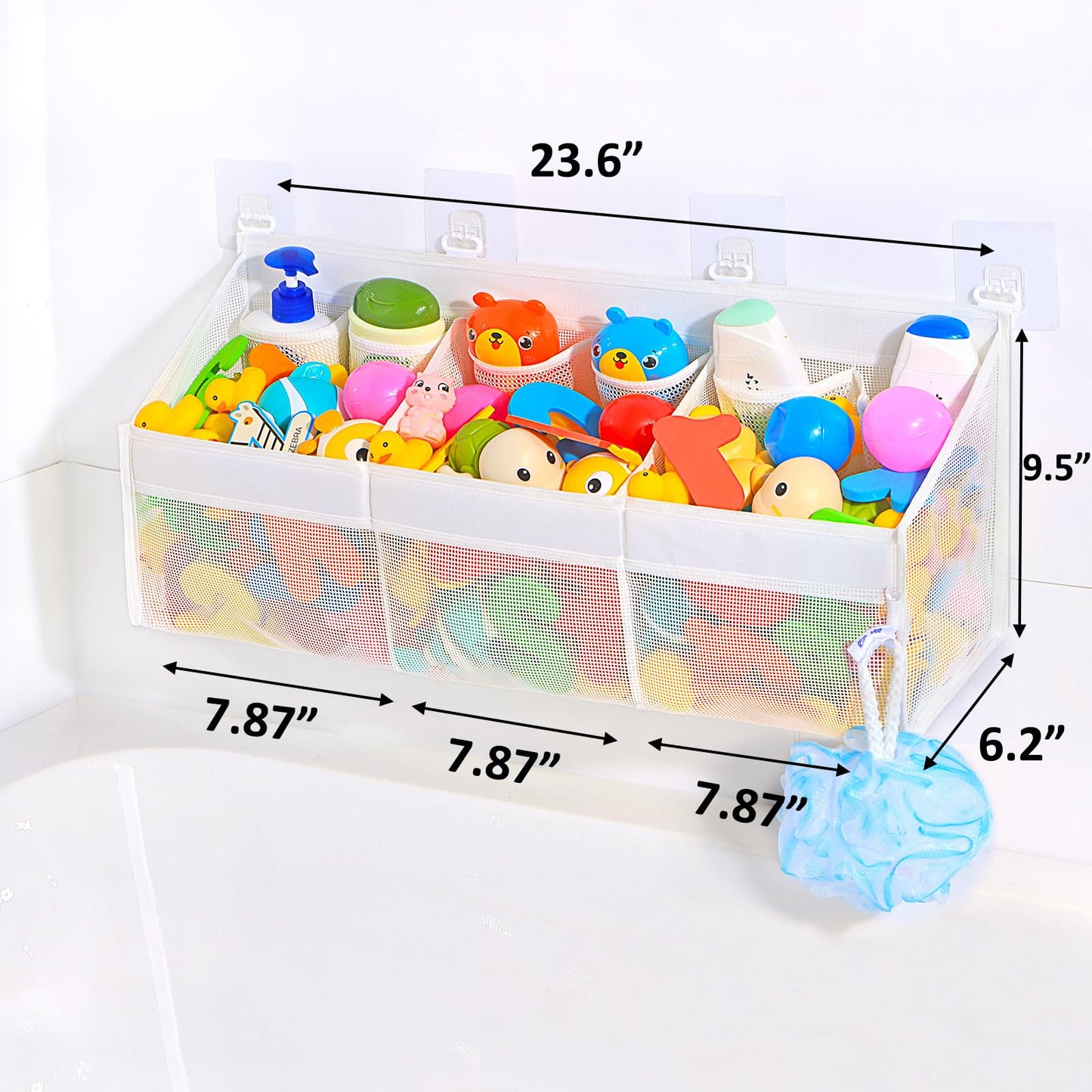 KPH Bath Toy Holder – 6 Pockets, Quick-Dry Mesh, Easy Organizer