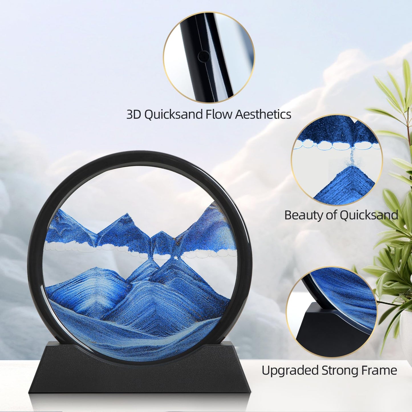 KPNUWN Moving Sand Art – 3D Deep Sea Sandscape, Blue, 7-Inch Round Glass Desk Decor