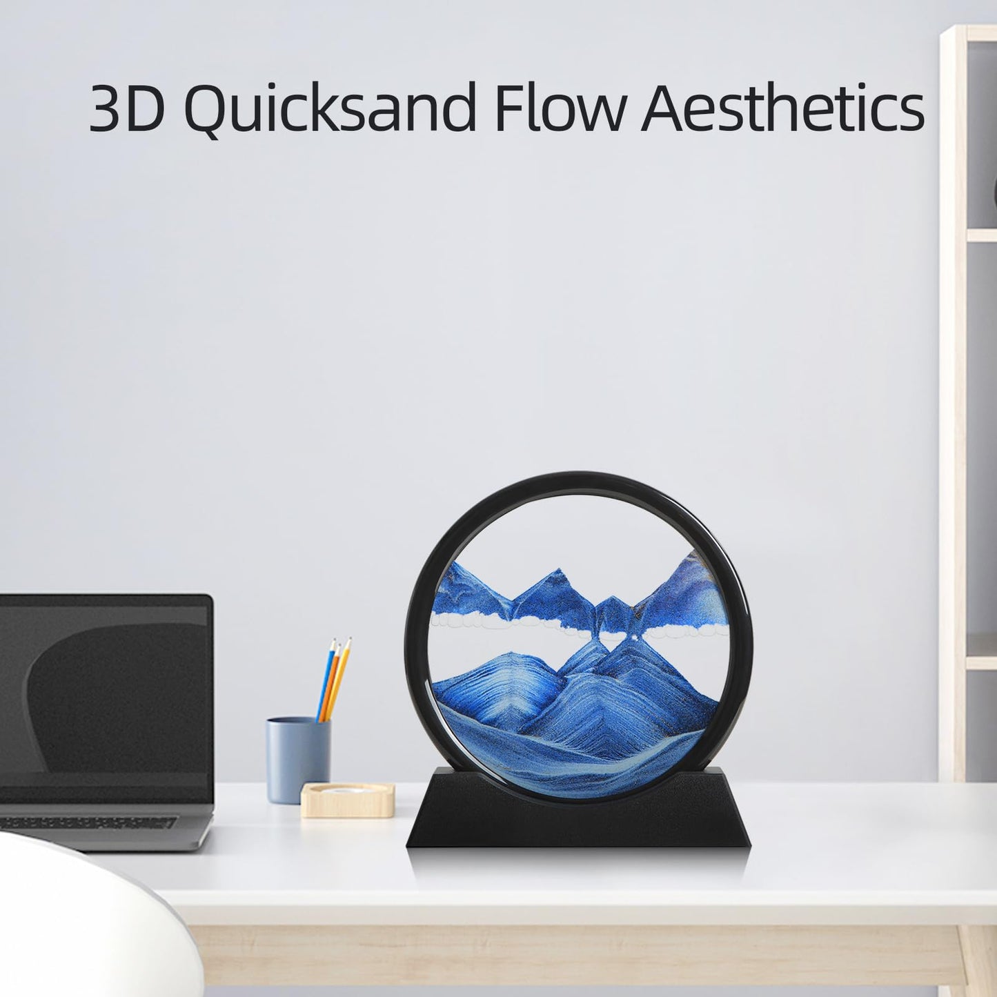 KPNUWN Moving Sand Art – 3D Deep Sea Sandscape, Blue, 7-Inch Round Glass Desk Decor