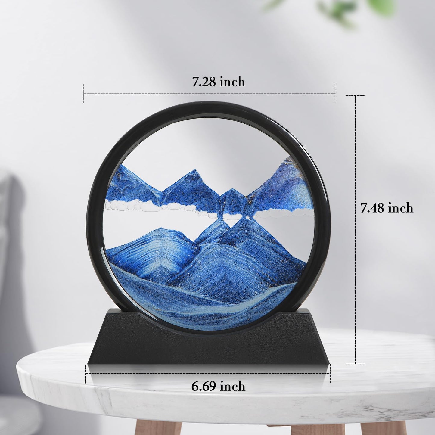 KPNUWN Moving Sand Art – 3D Deep Sea Sandscape, Blue, 7-Inch Round Glass Desk Decor