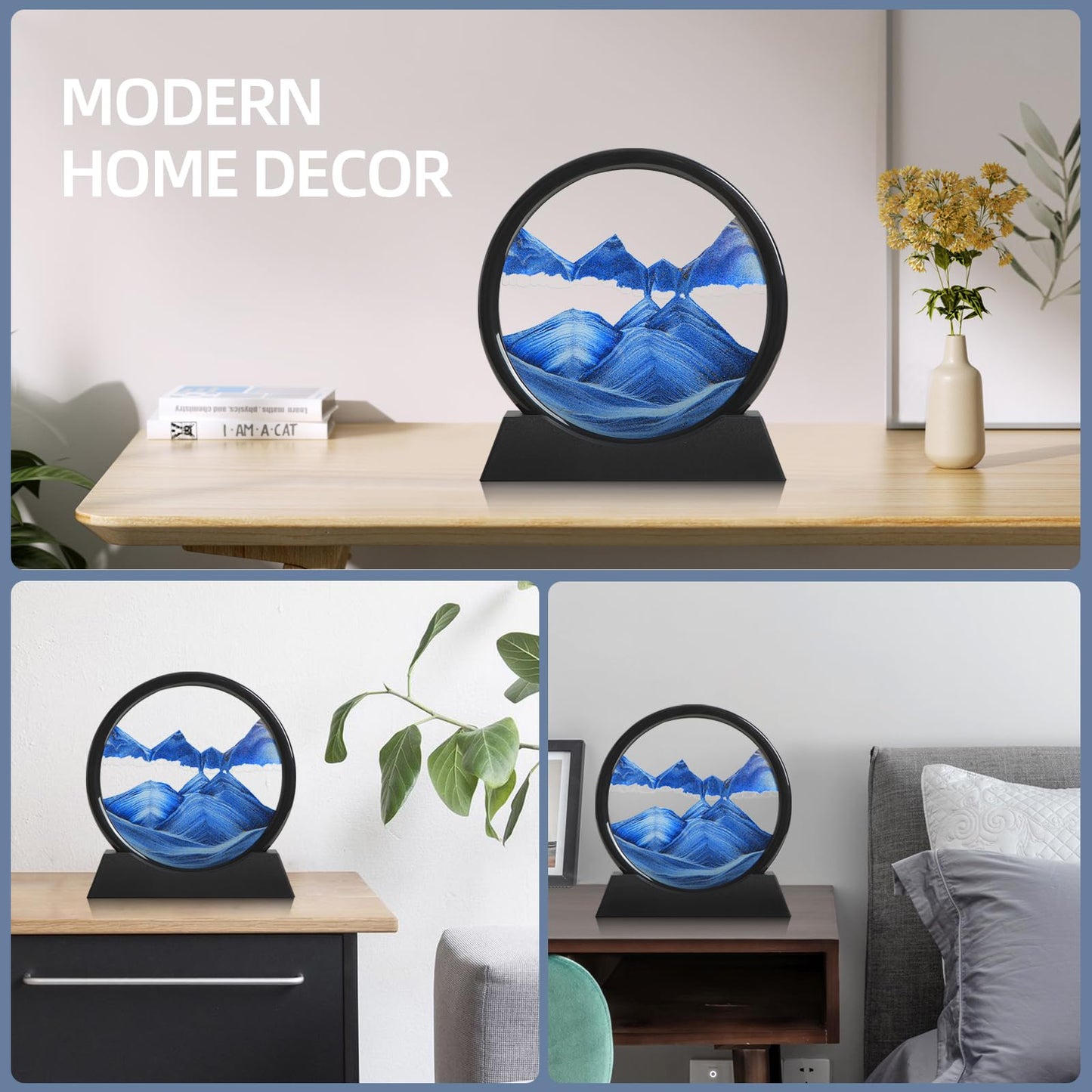 KPNUWN Moving Sand Art – 3D Deep Sea Sandscape, Blue, 7-Inch Round Glass Desk Decor