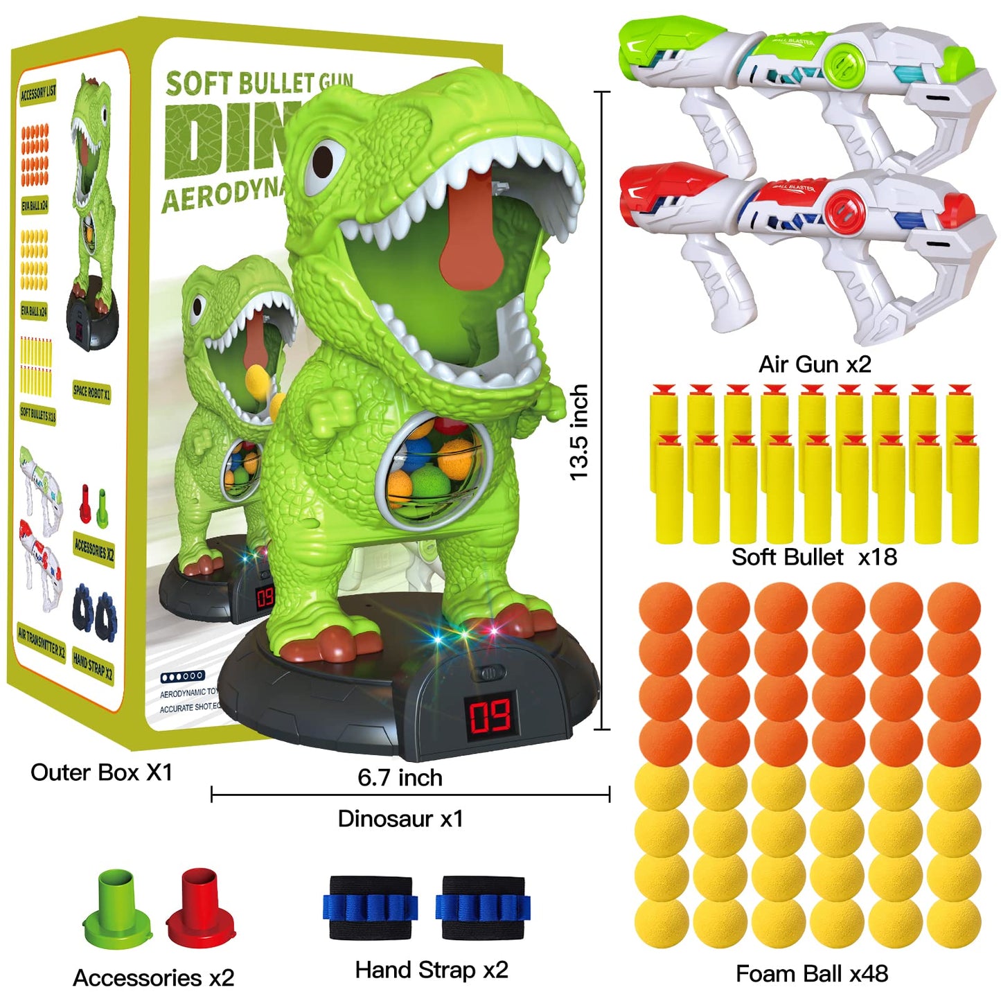 KPPIT Moveable Dinosaur Shooting Game Toy with LCD Score – 2 Air Guns, Safe Foam Bullets, Kids 5-8+